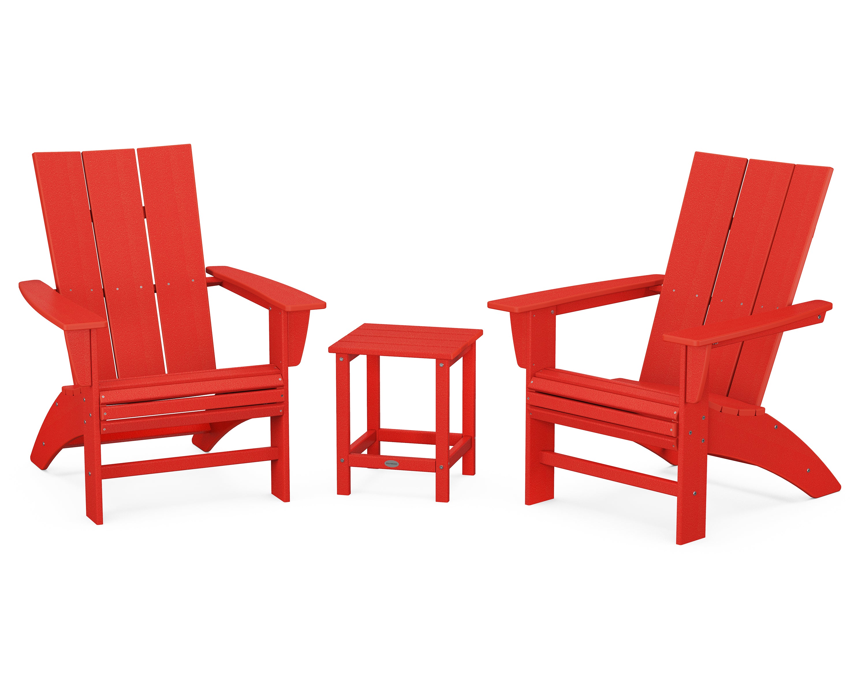 POLYWOOD® Modern 3-Piece Curveback Adirondack Set with Long Island 18" Side Table in Sunset Red