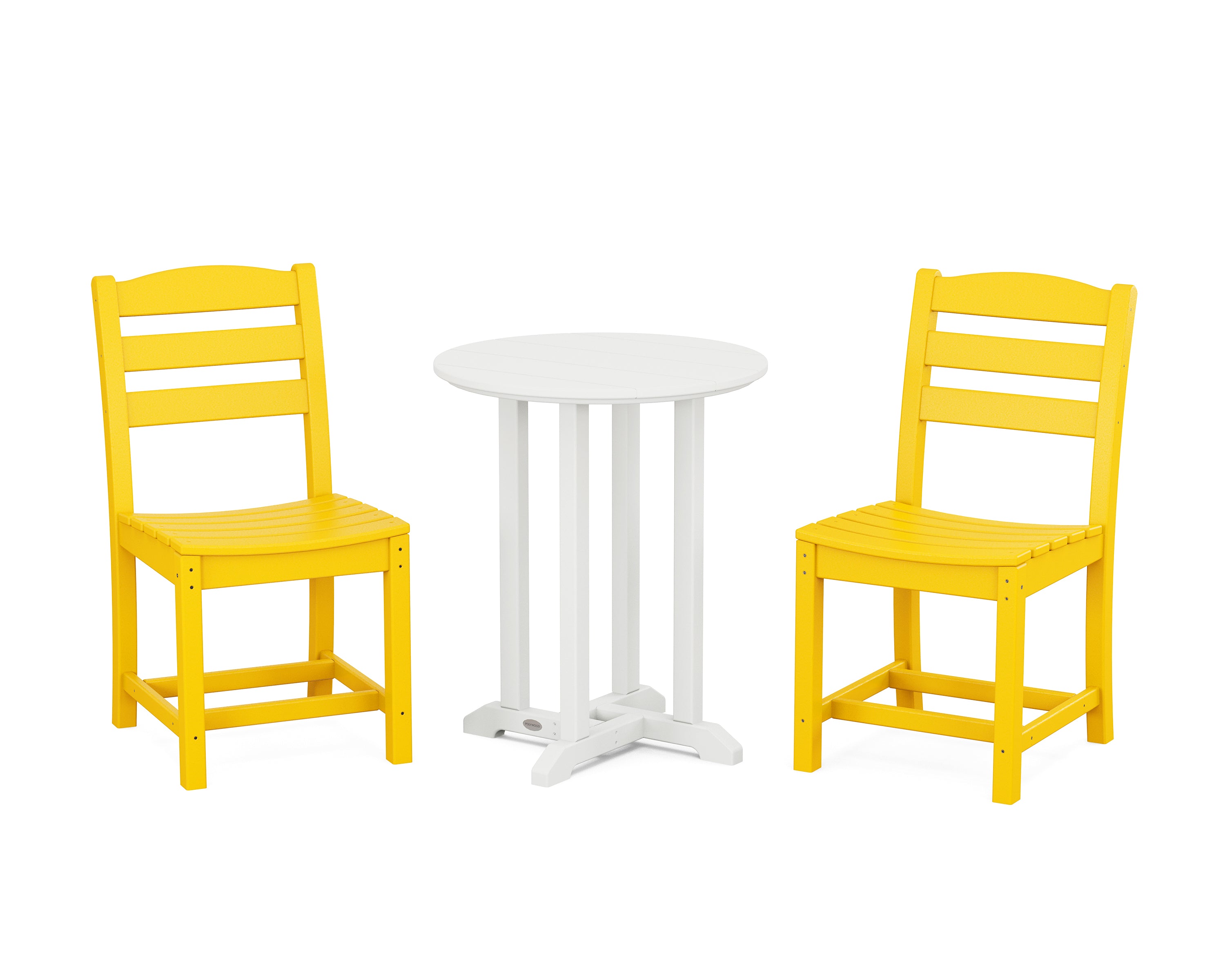 POLYWOOD La Casa Café Side Chair 3-Piece Round Bistro Dining Set in Lemon / White