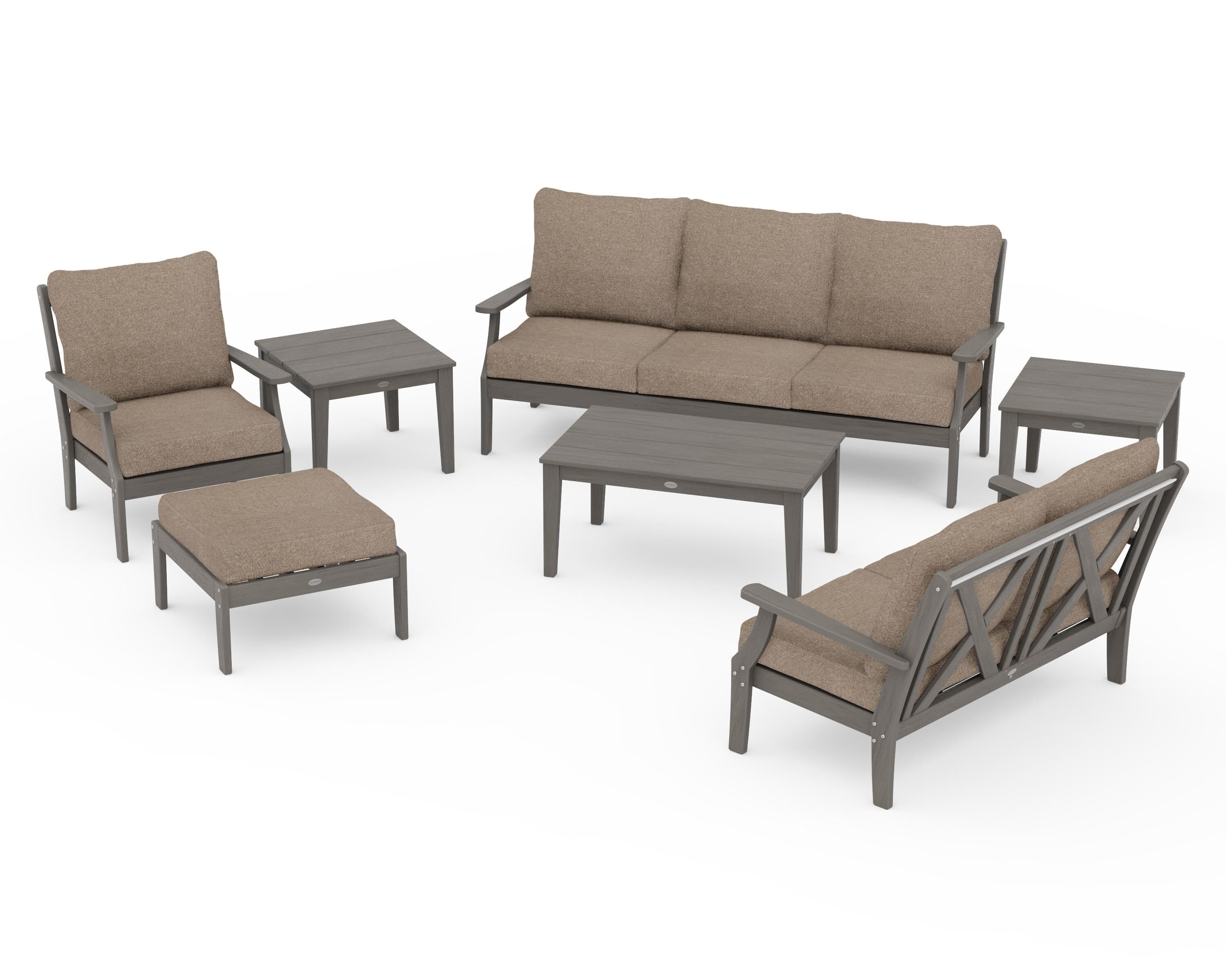 POLYWOOD Braxton 7-Piece Deep Seating Set in Driftwood / Spiced Burlap