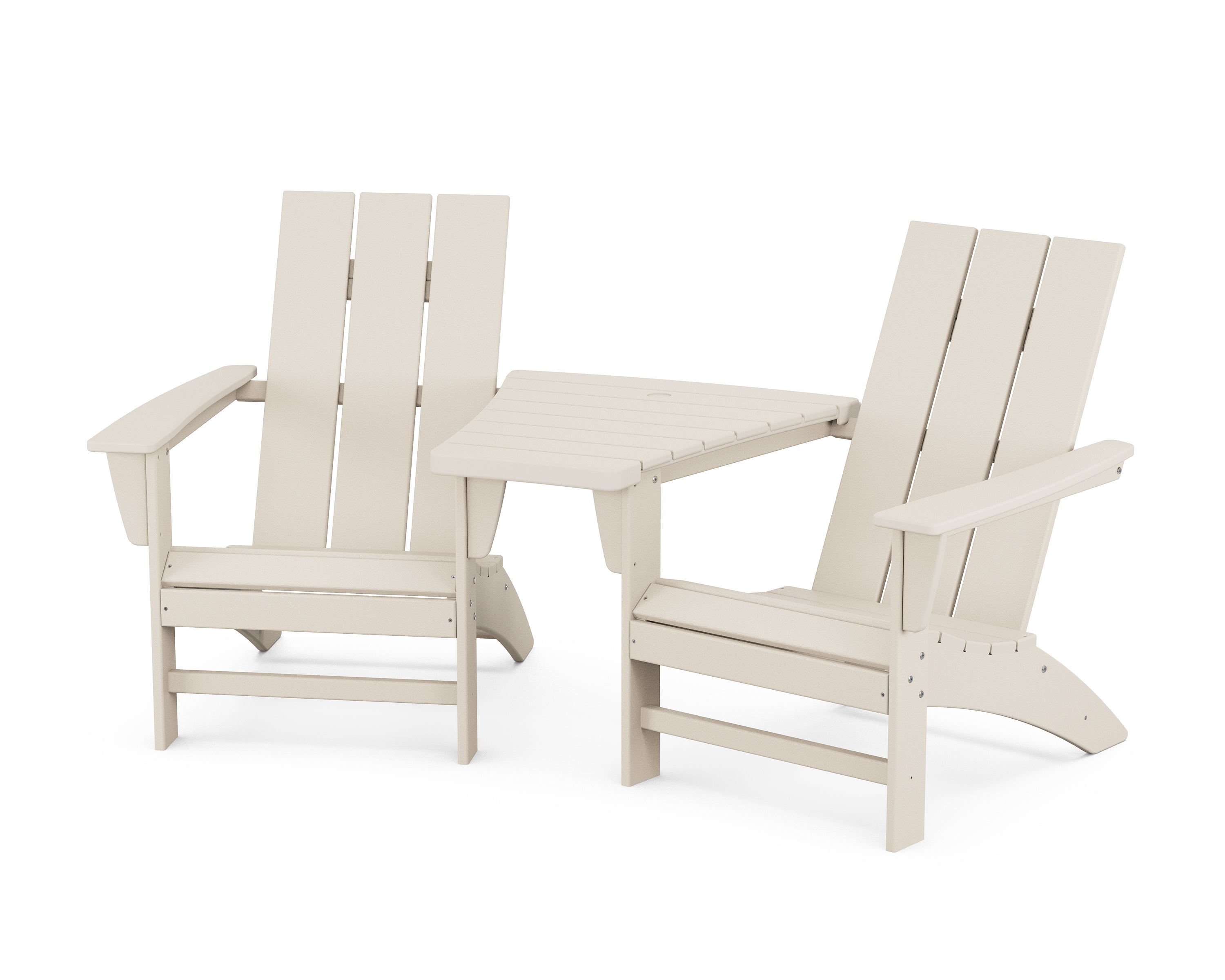 POLYWOOD® Modern 3-Piece Adirondack Set with Angled Connecting Table in Sand