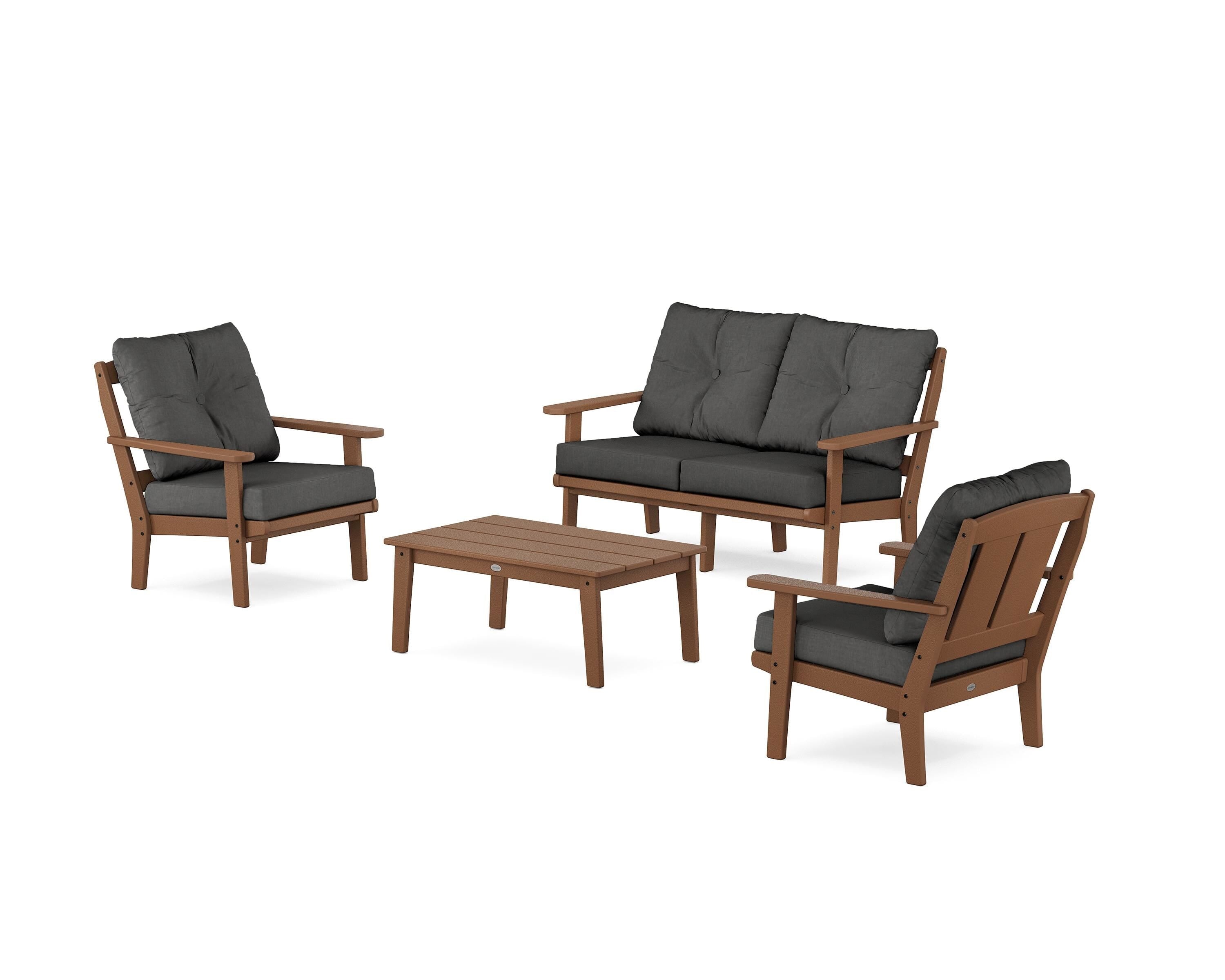 POLYWOOD Mission 4-Piece Deep Seating Set with Loveseat in Teak / Spectrum Carbon