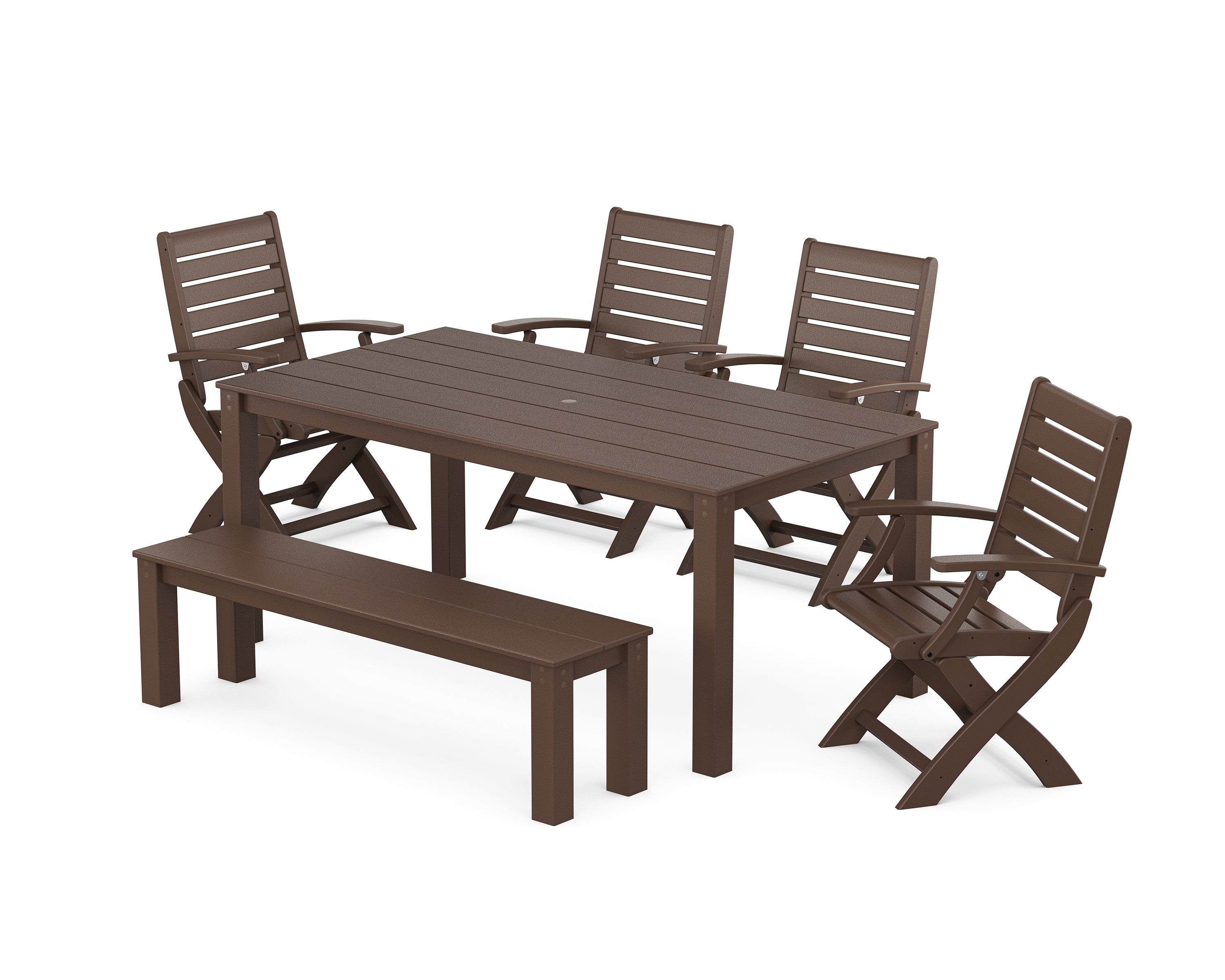 POLYWOOD Signature Folding Chair 6-Piece Parsons Dining Set with Bench in Mahogany