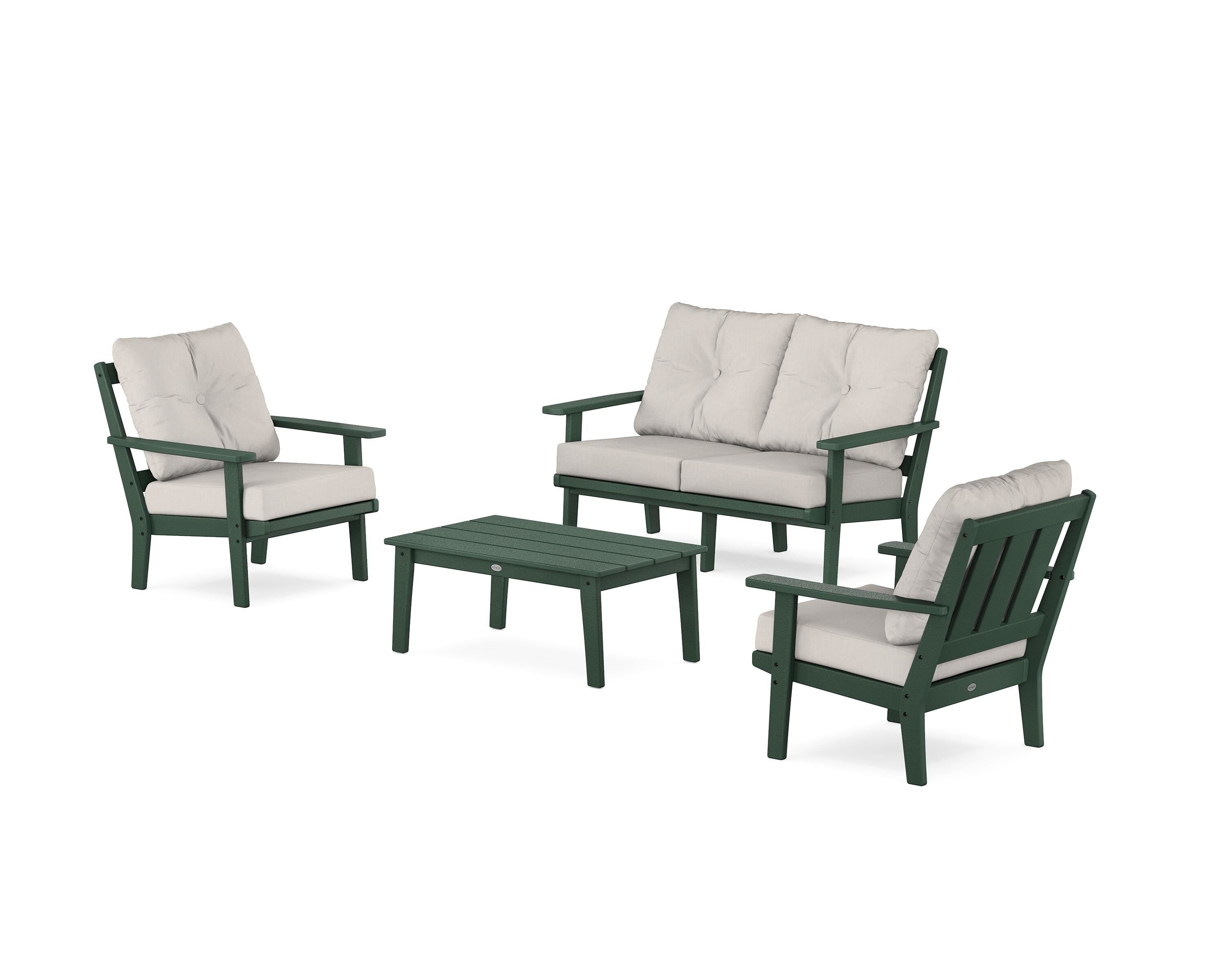 POLYWOOD Oxford 4-Piece Deep Seating Set with Loveseat in Green / Cast Ash