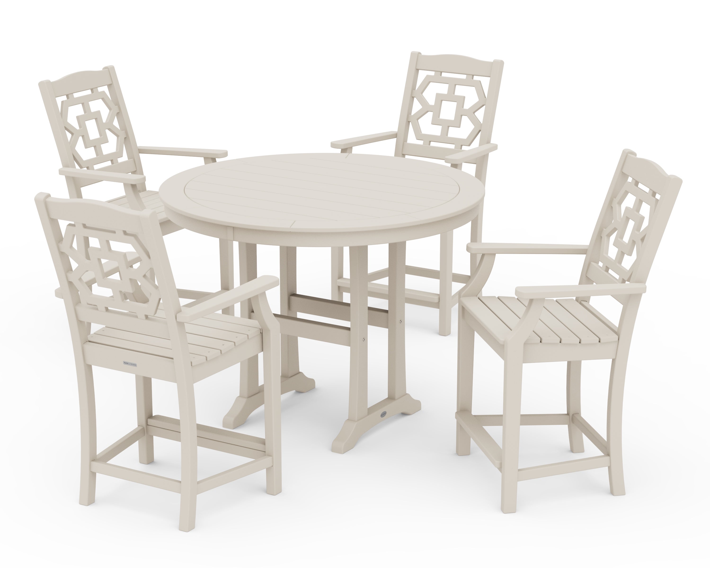 Martha Stewart by POLYWOOD Chinoiserie 5-Piece Round Counter Set in Sand