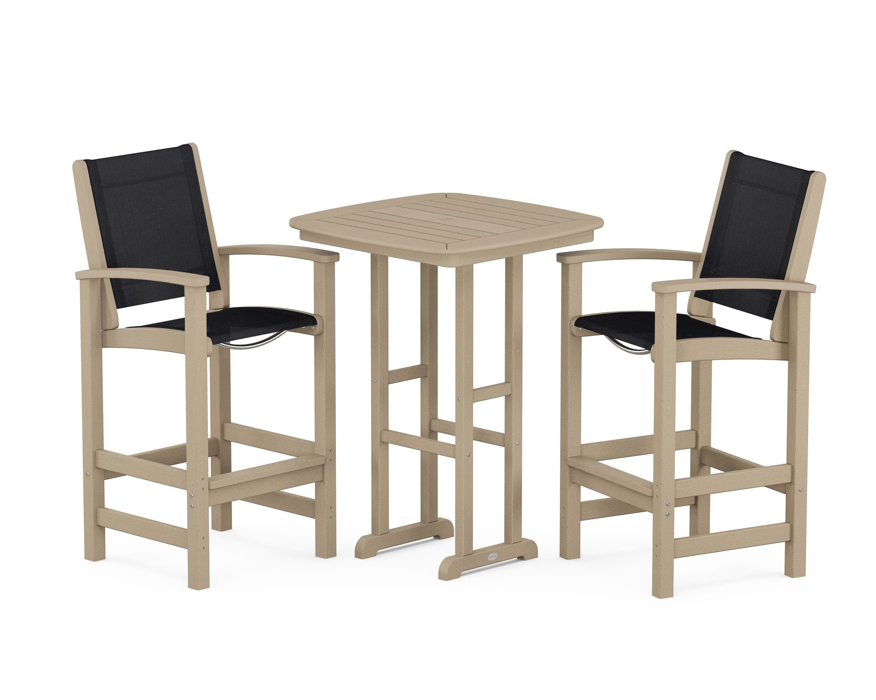 POLYWOOD Coastal 3-Piece Bar Set in Vintage Sahara / Black Sling