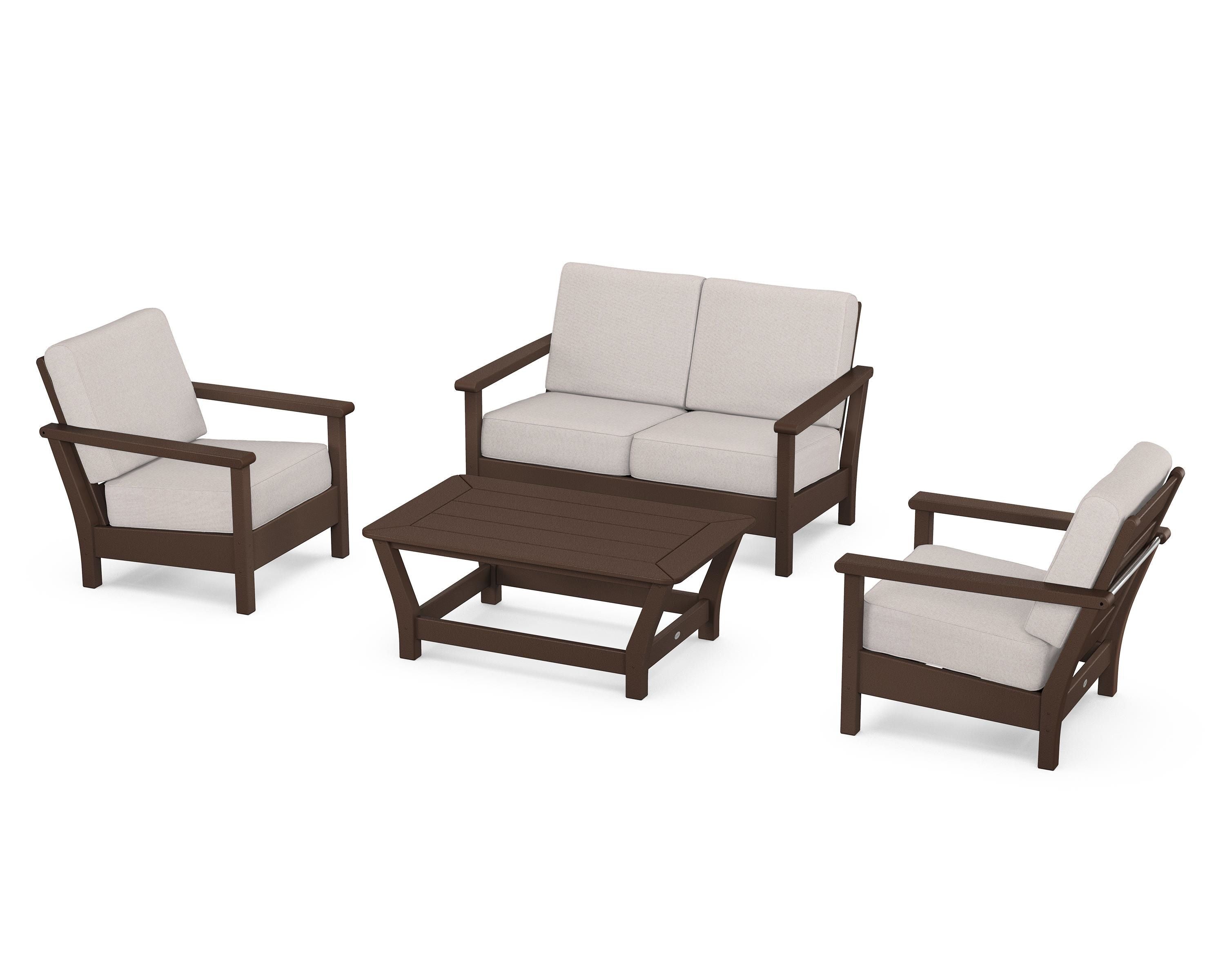 POLYWOOD Harbour 4-Piece Deep Seating Set in Mahogany / Dune Burlap