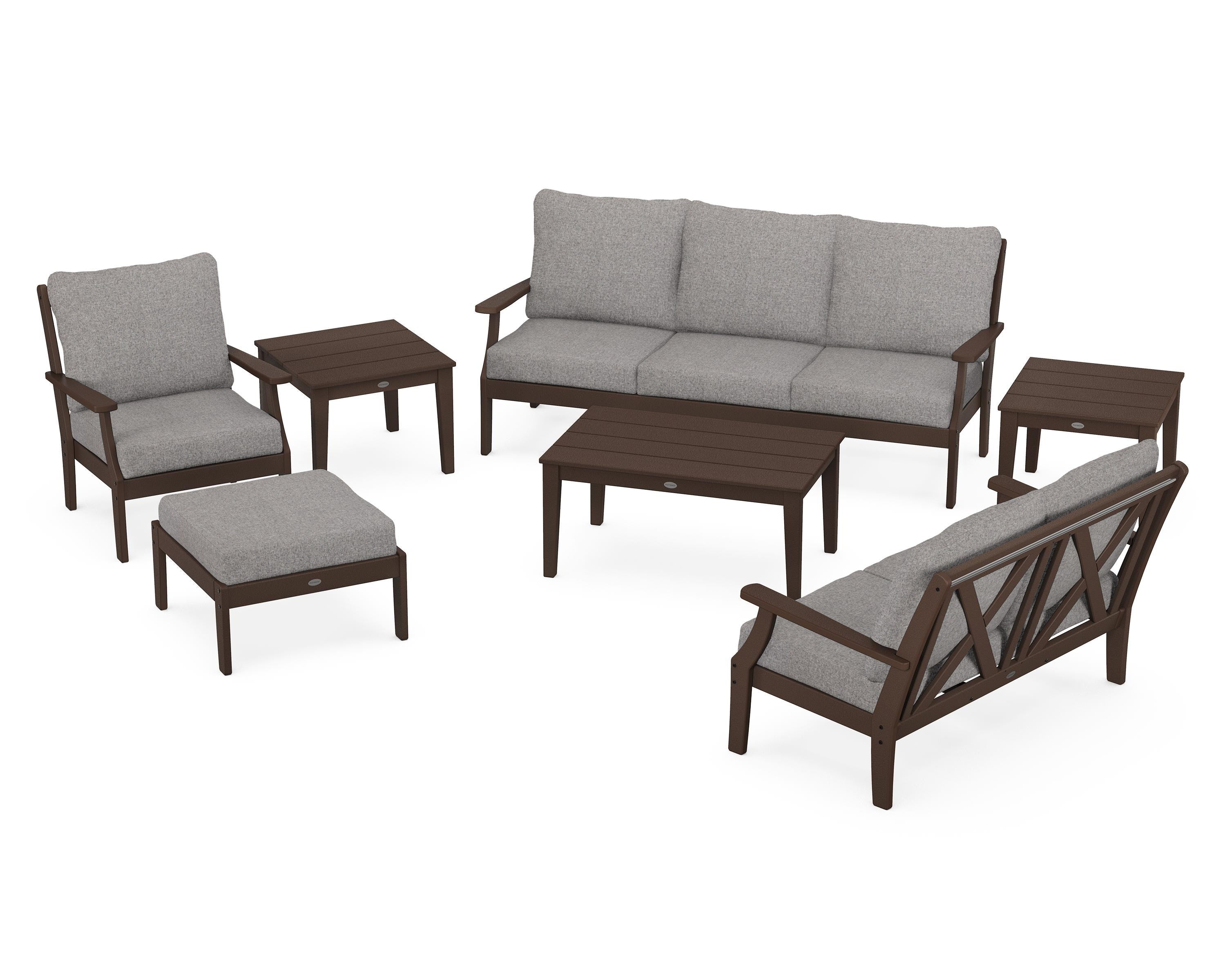 POLYWOOD Braxton 7-Piece Deep Seating Set in Mahogany / Grey Mist