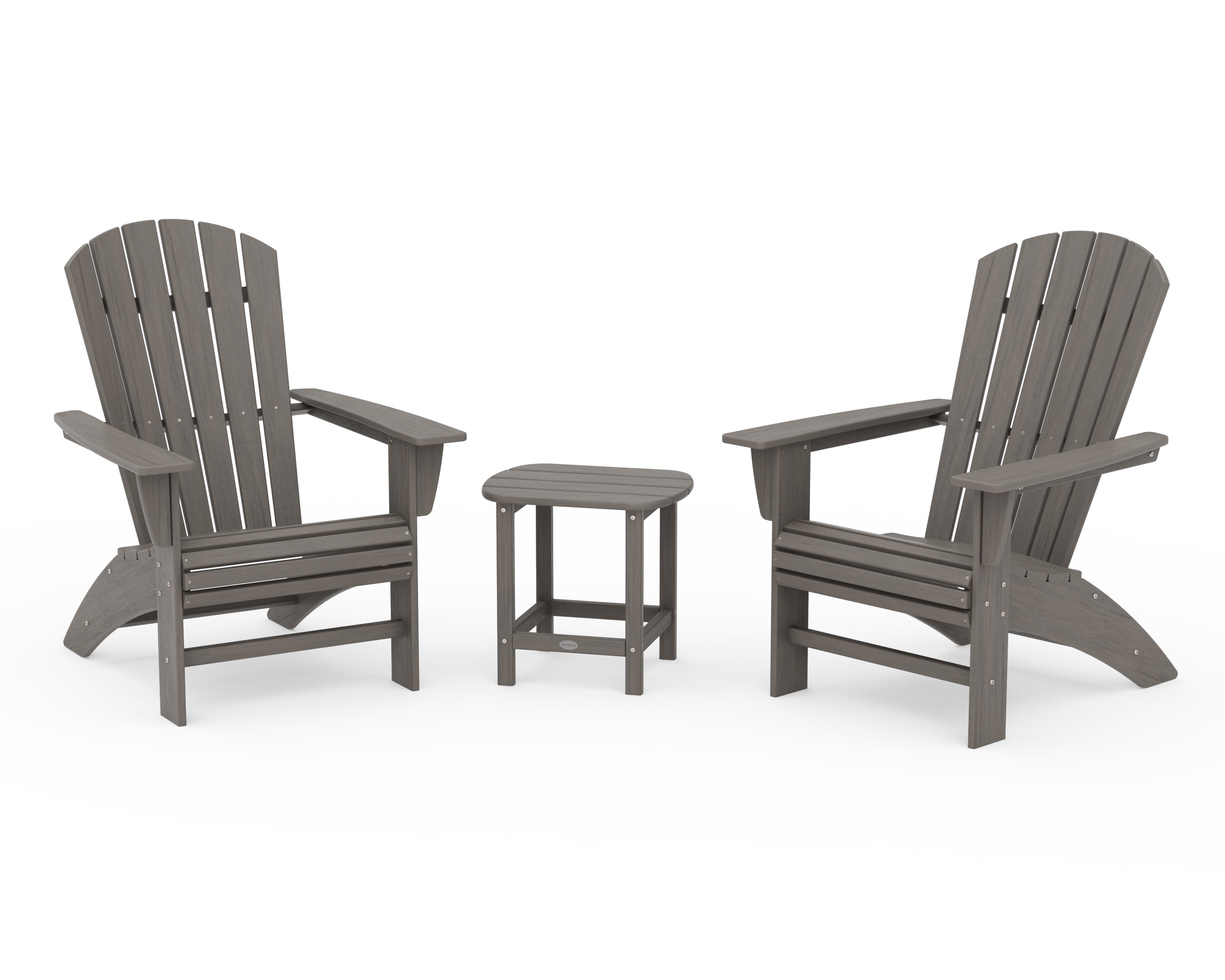 POLYWOOD Nautical 3-Piece Curveback Adirondack Set in Driftwood