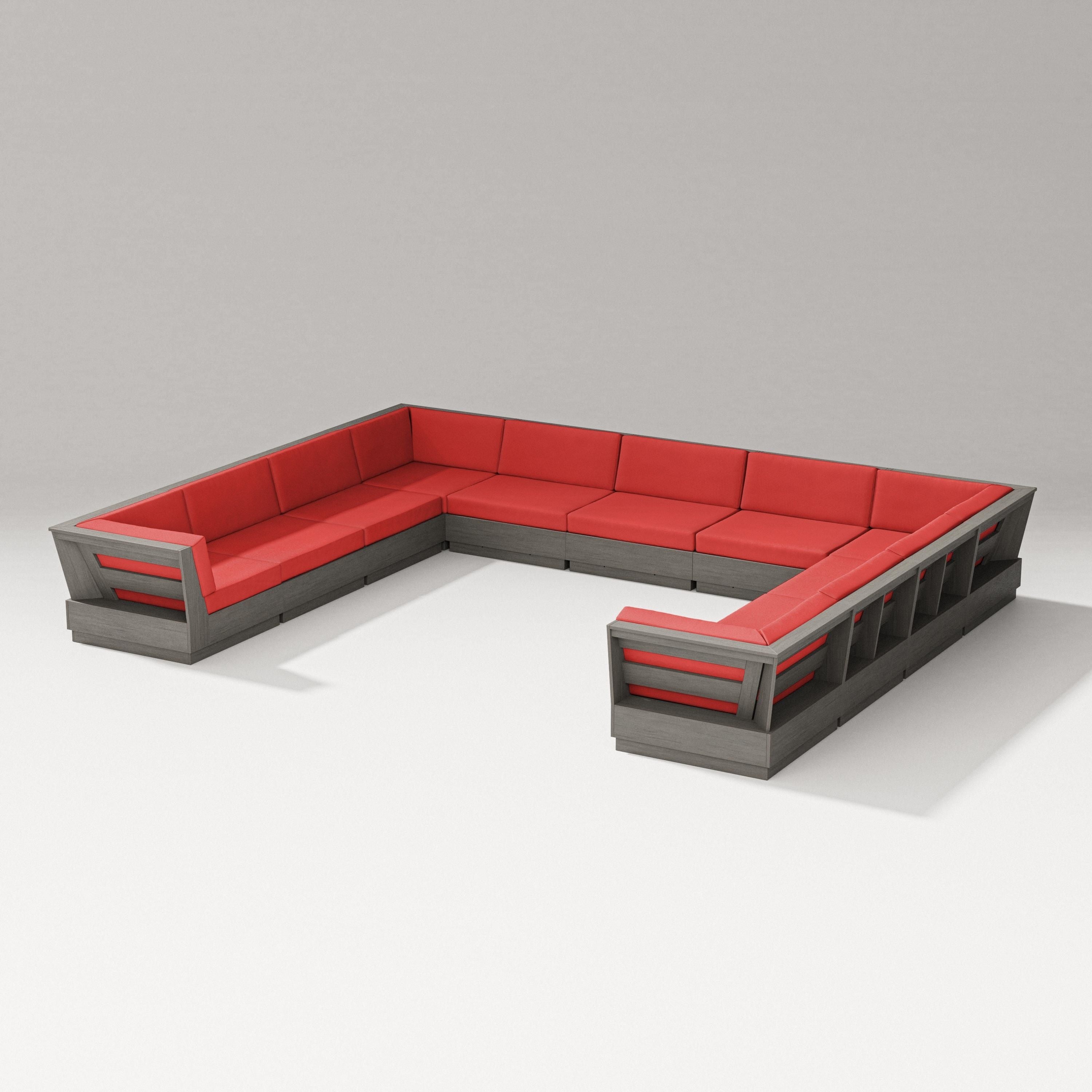PW Designer Series Elevate Large U-Shaped Sectional in Driftwood / Crimson Linen