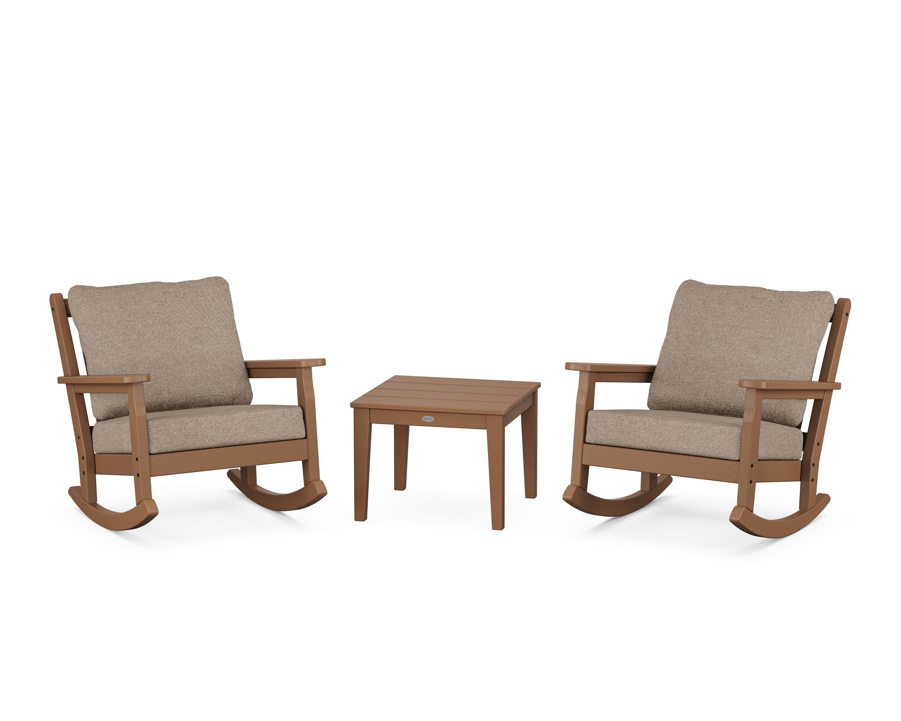 POLYWOOD Chippendale 3-Piece Deep Seating Rocker Set in Teak / Spiced Burlap