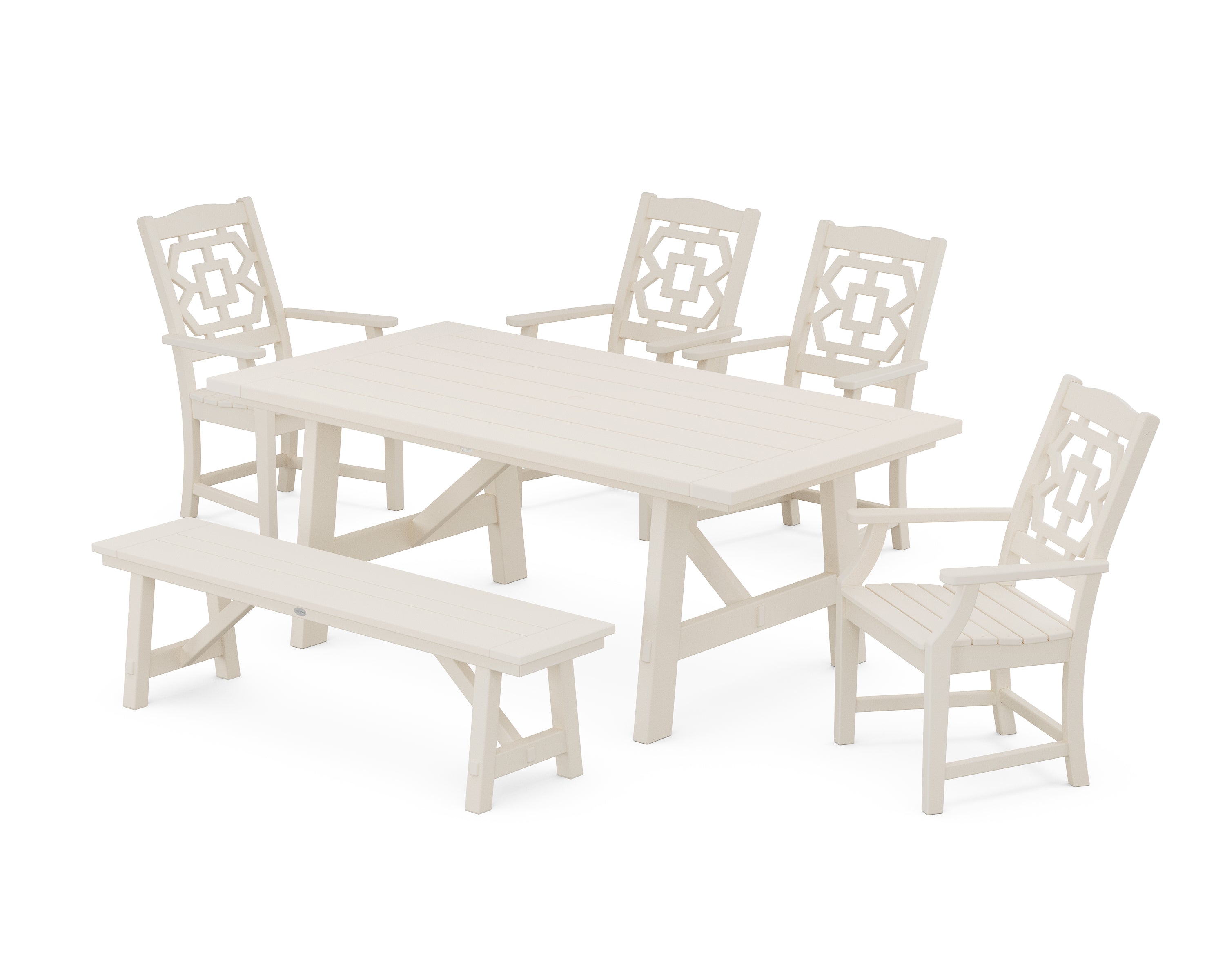 Martha Stewart by POLYWOOD® Chinoiserie 6-Piece Rustic Farmhouse Dining Set with Bench in Sand