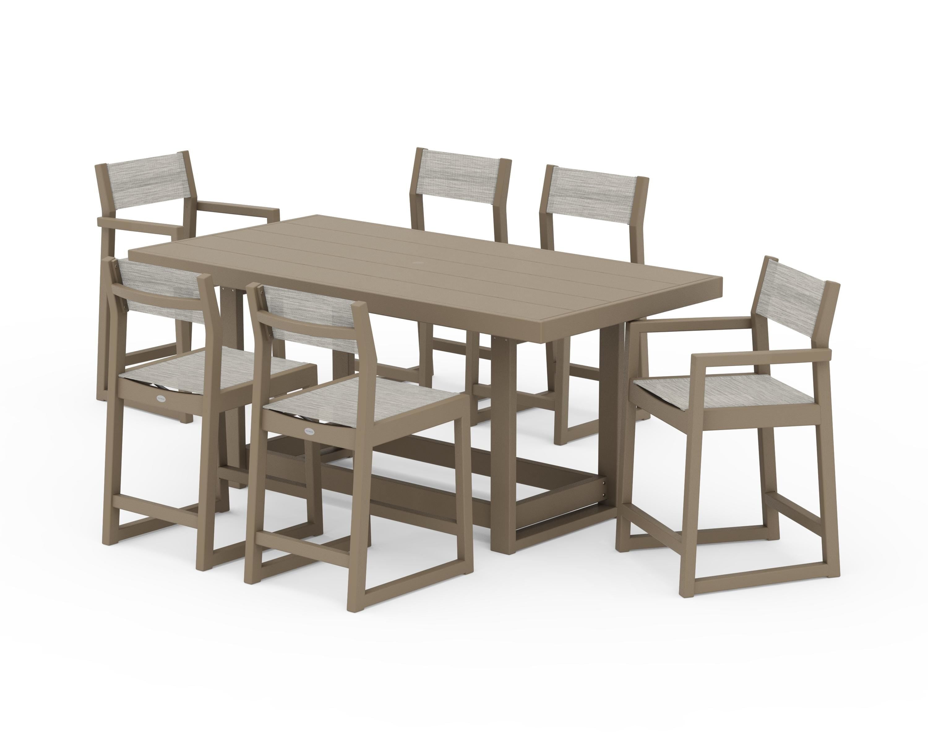 POLYWOOD EDGE Sling 7-Piece Counter Table Set in Vintage Sahara / Birch Sling