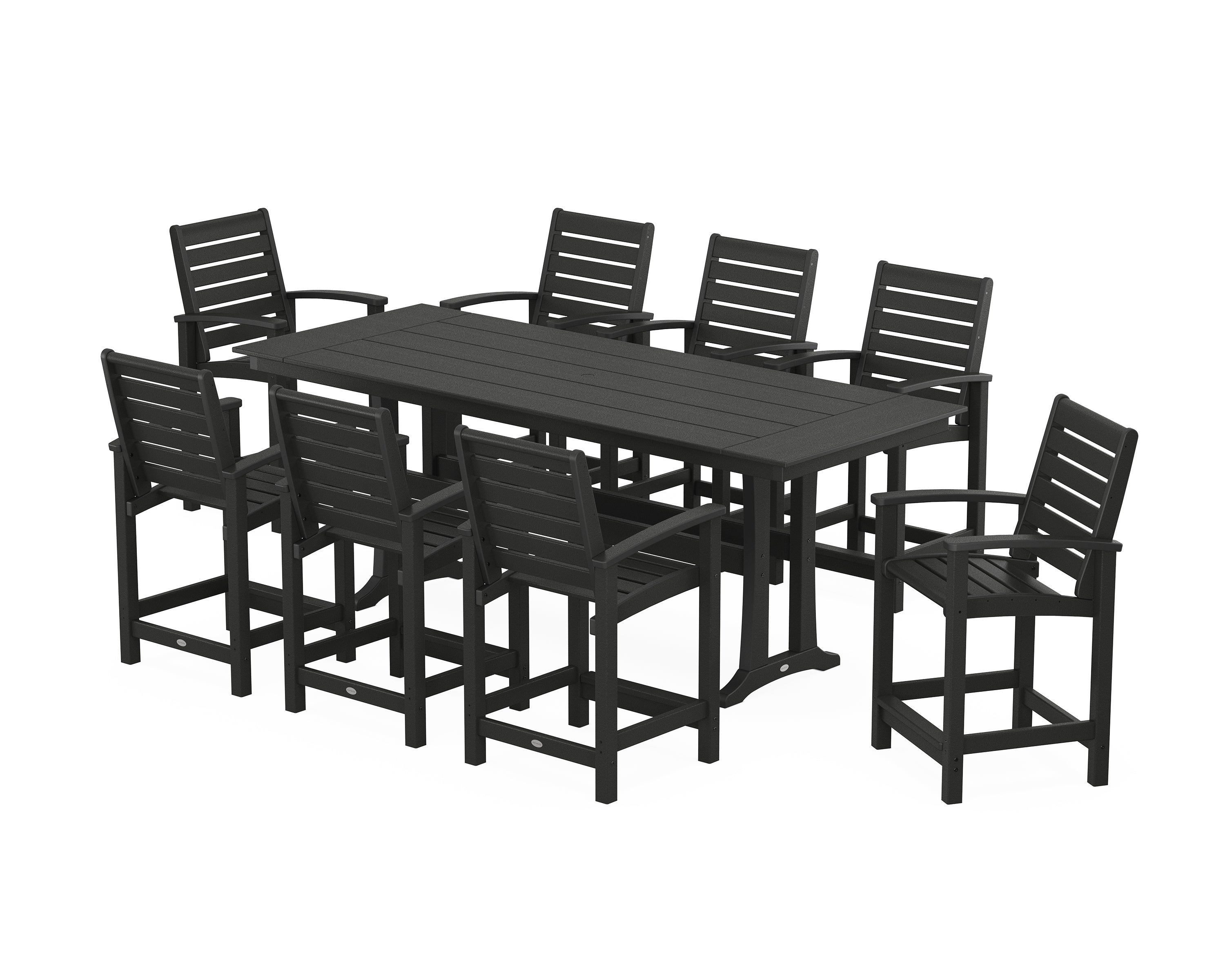 POLYWOOD Signature 9-Piece Farmhouse Counter Set with Trestle Legs in Black