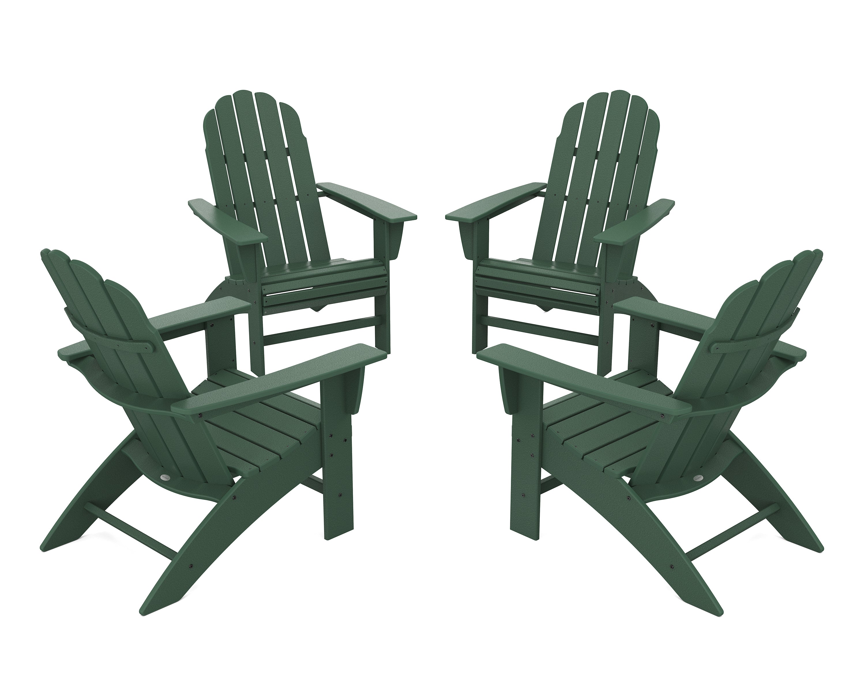 POLYWOOD 4-Piece Vineyard Curveback Adirondack Chair Conversation Set in Green