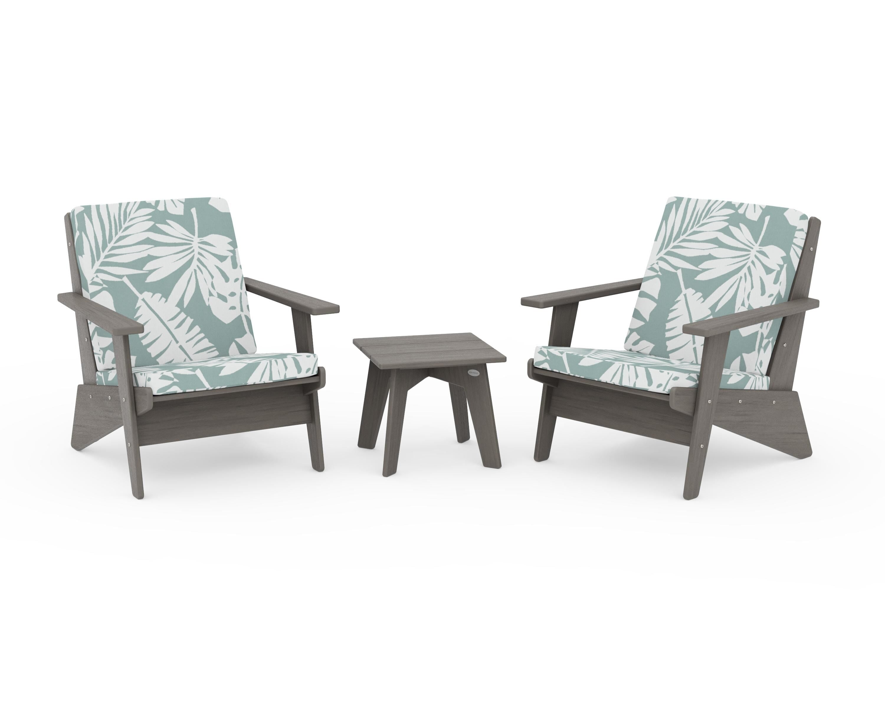 POLYWOOD Riviera Modern Lounge 3-Piece Set in Driftwood / Leaf Glacier Spa