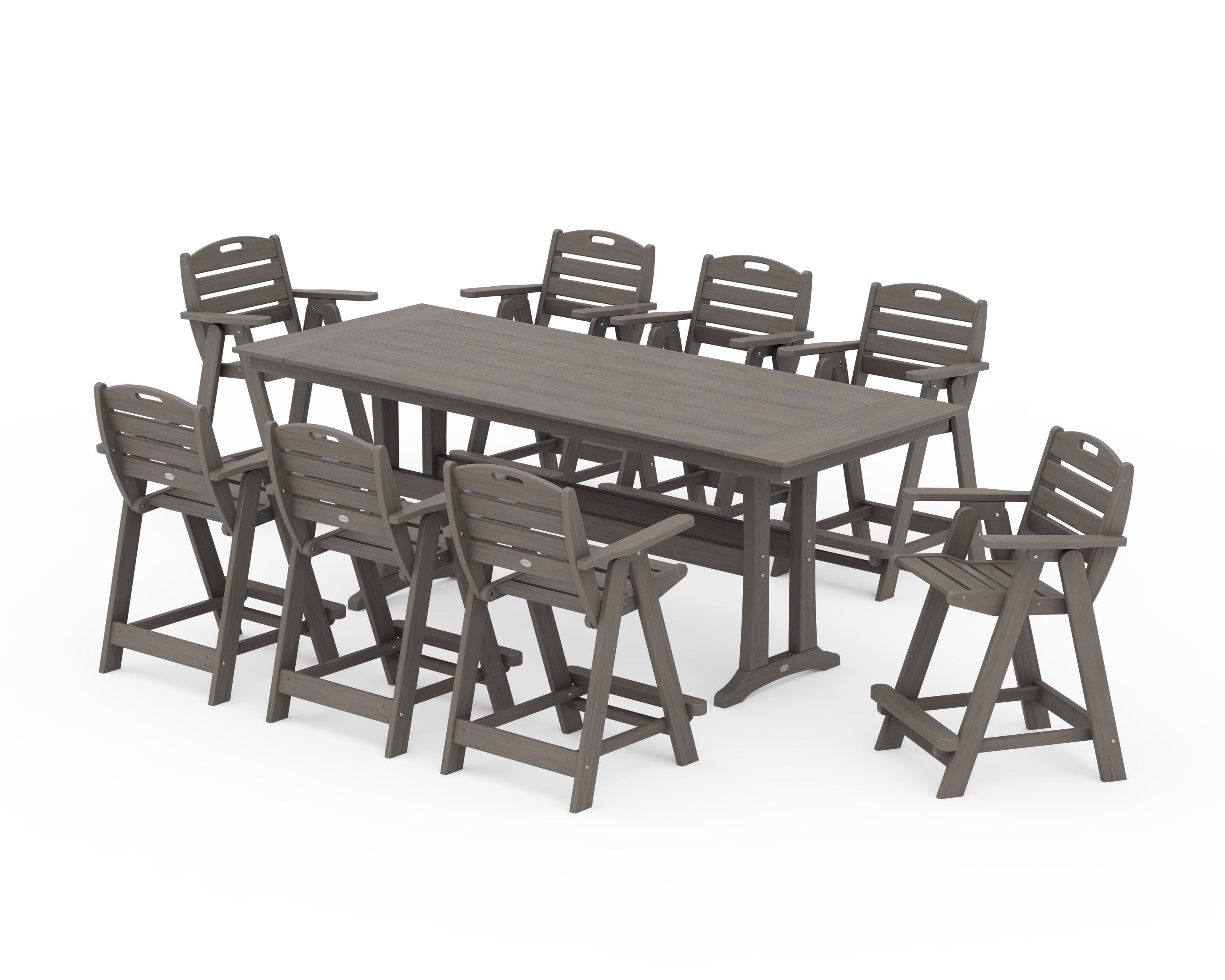 POLYWOOD Nautical 9-Piece Farmhouse Counter Set with Trestle Legs in Driftwood