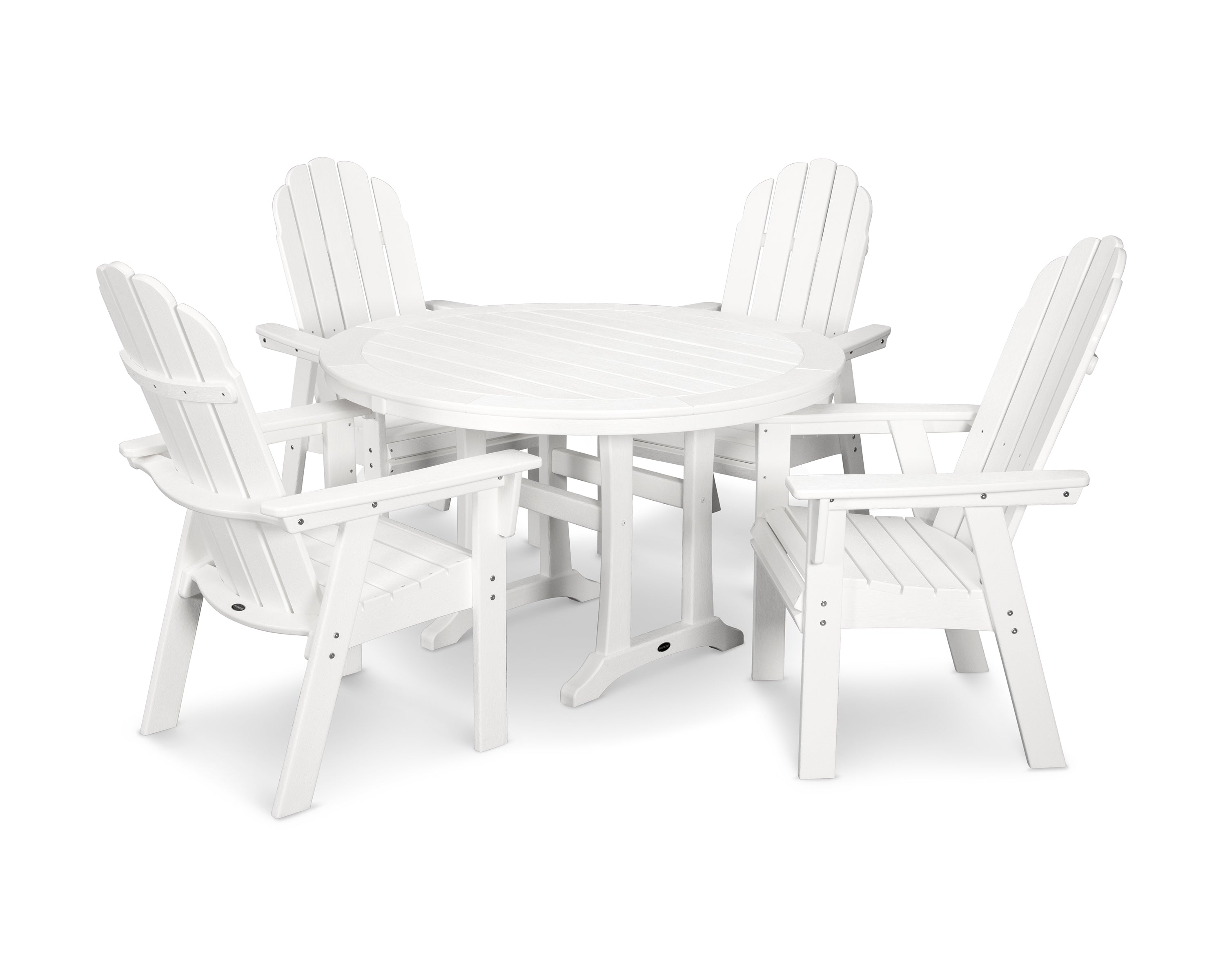 POLYWOOD® Vineyard Curveback Adirondack 5-Piece Nautical Trestle Dining Set in Vintage White