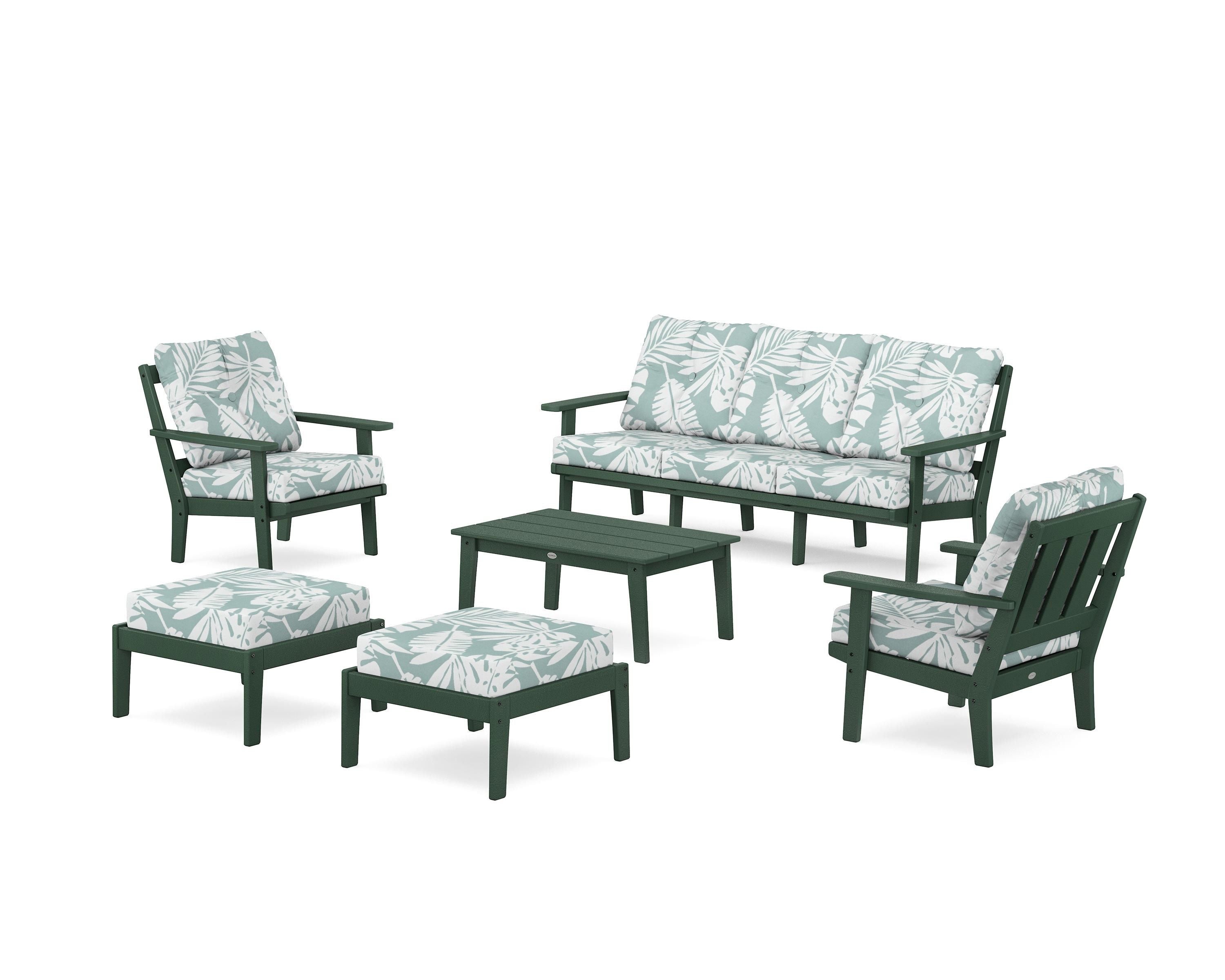 POLYWOOD Oxford 6-Piece Lounge Sofa Set in Green / Leaf Glacier Spa