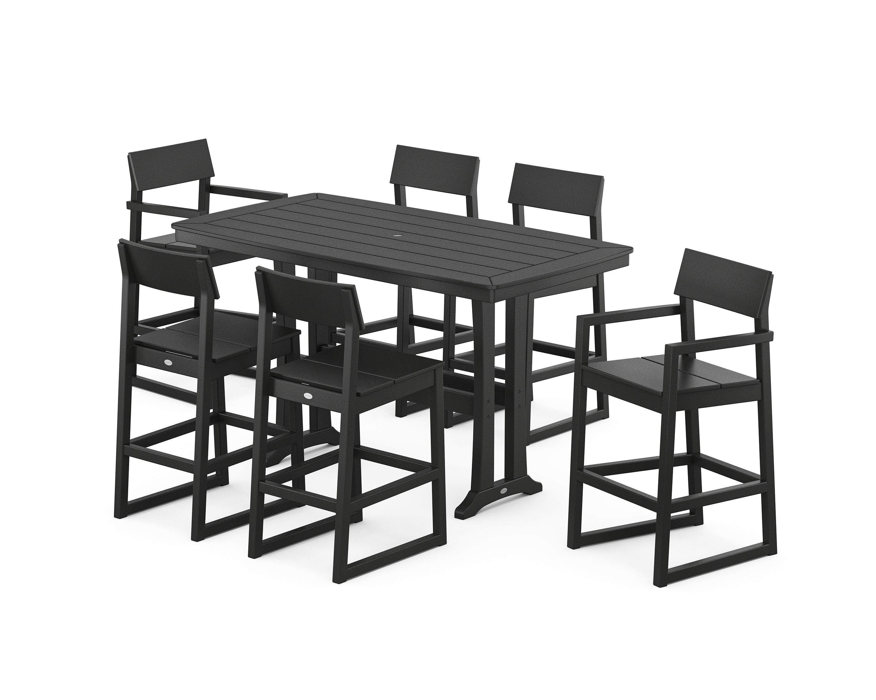 POLYWOOD EDGE 7-Piece Bar Set with Trestle Legs in Black