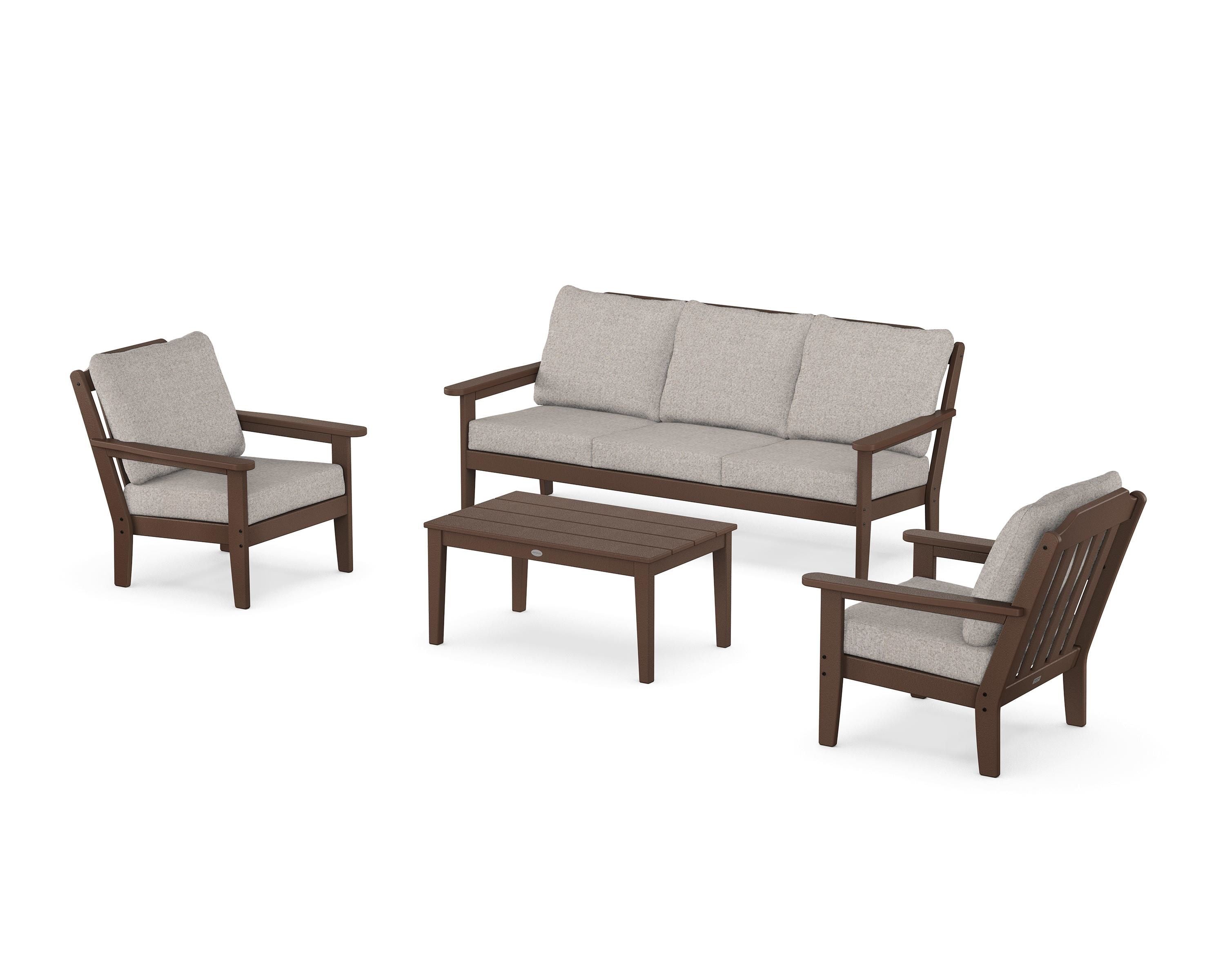 Country Living Cottage 4-Piece Deep Seating Set with Sofa in Mahogany / Weathered Tweed