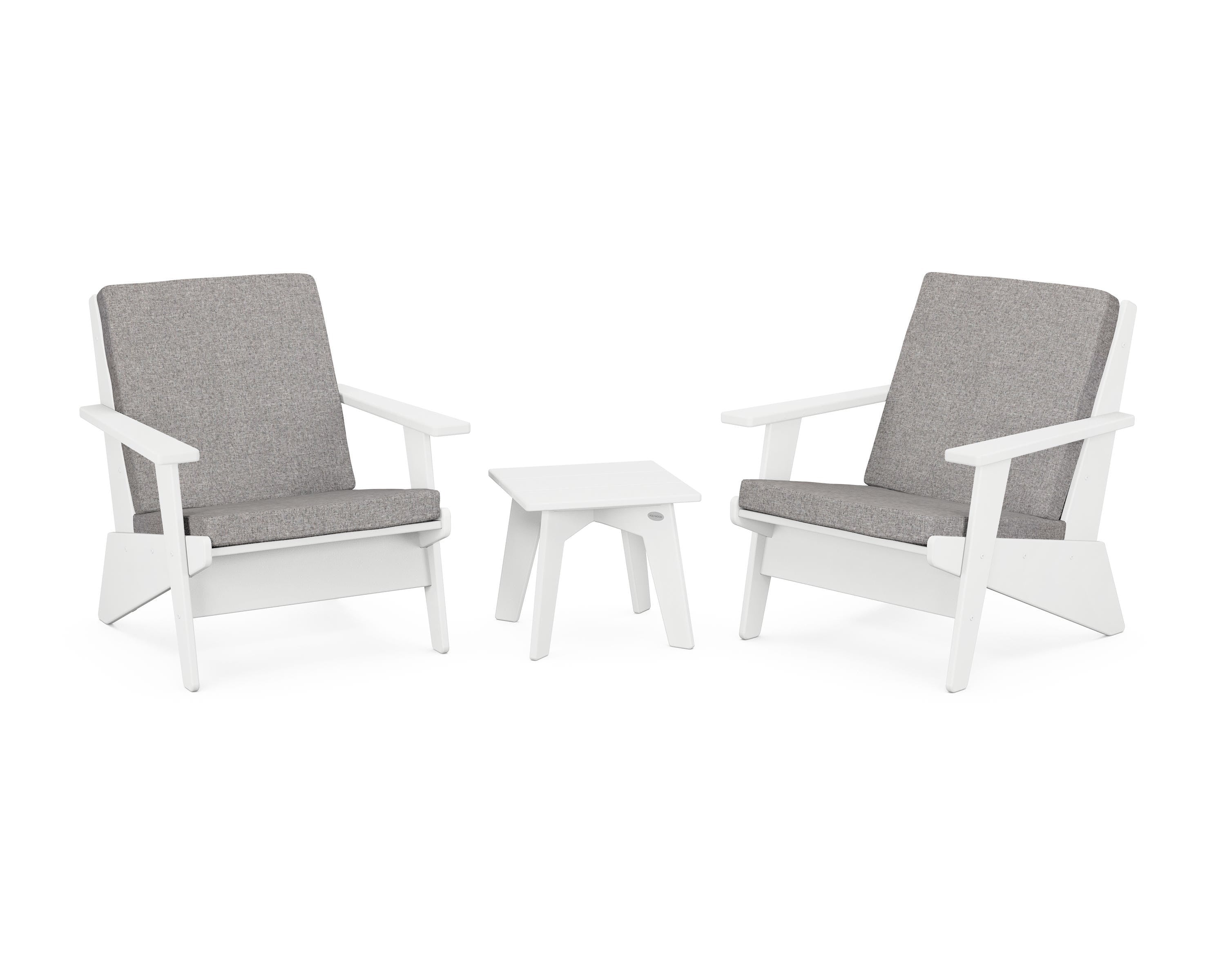 POLYWOOD Riviera Modern Lounge 3-Piece Set in White / Grey Mist