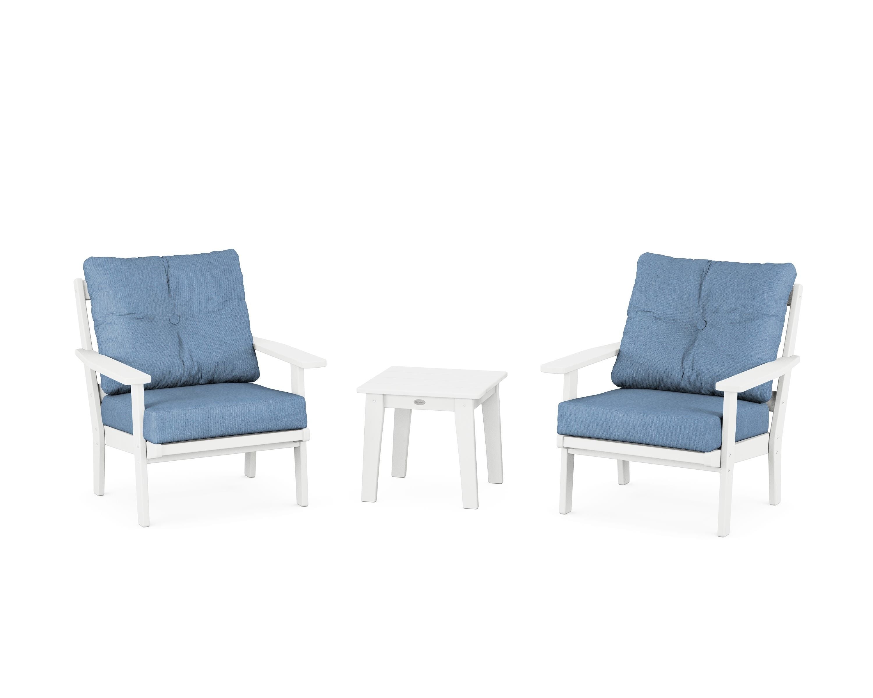 POLYWOOD Prairie 3-Piece Deep Seating Set in White / Sky Blue