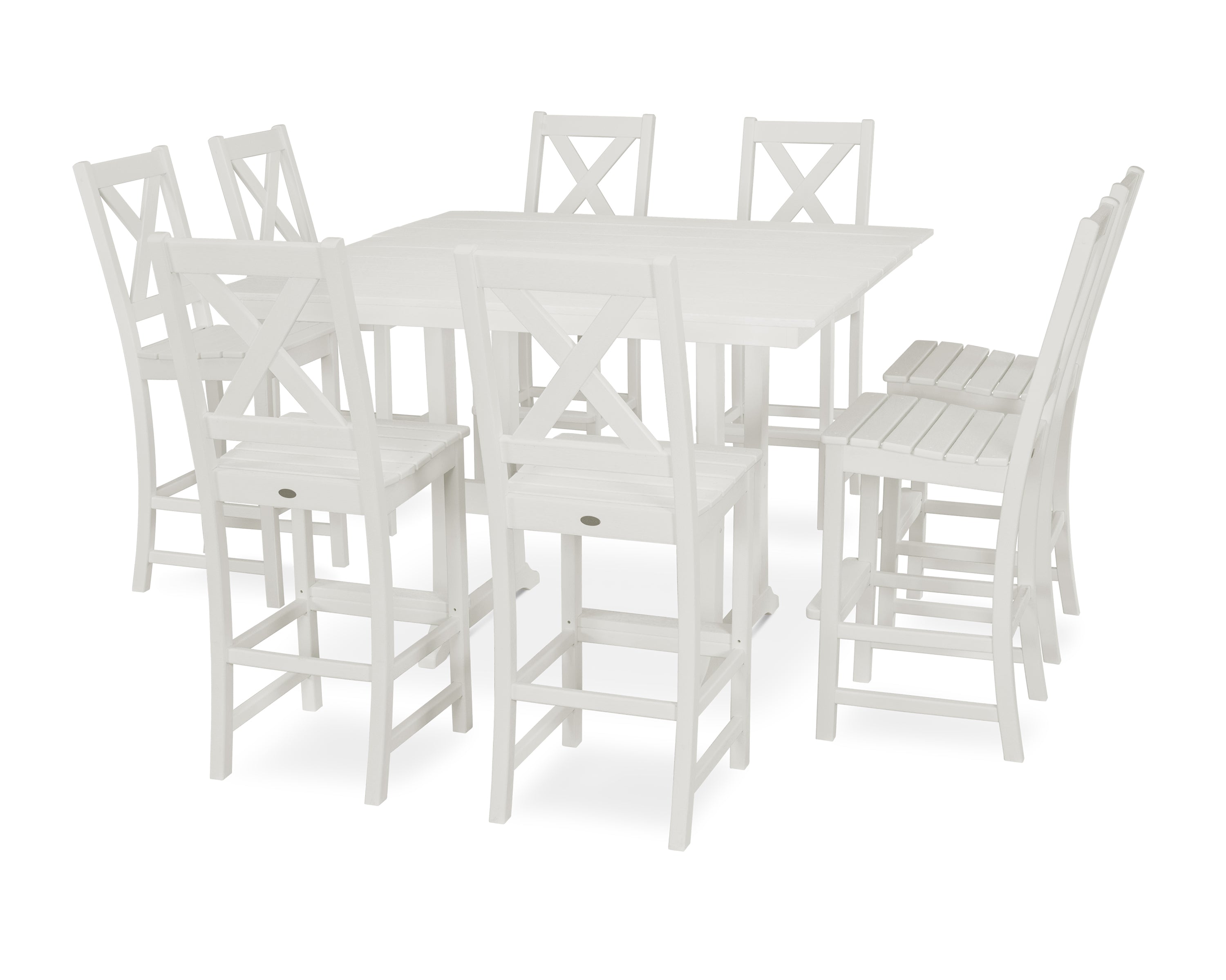 POLYWOOD Braxton 9-Piece Farmhouse Trestle Bar Set in White