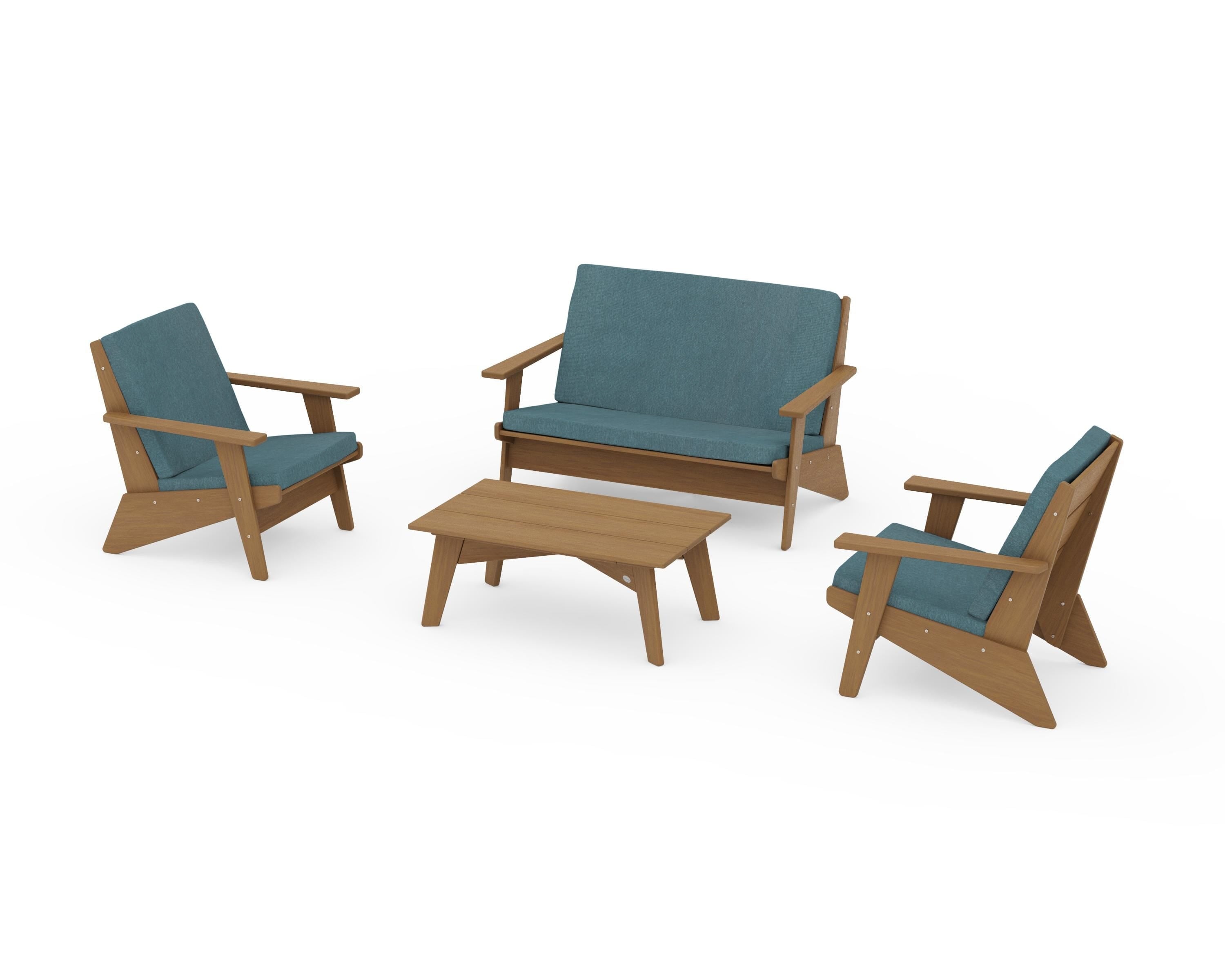 POLYWOOD Riviera Modern Lounge 4-Piece Set in Natural / Ocean Teal