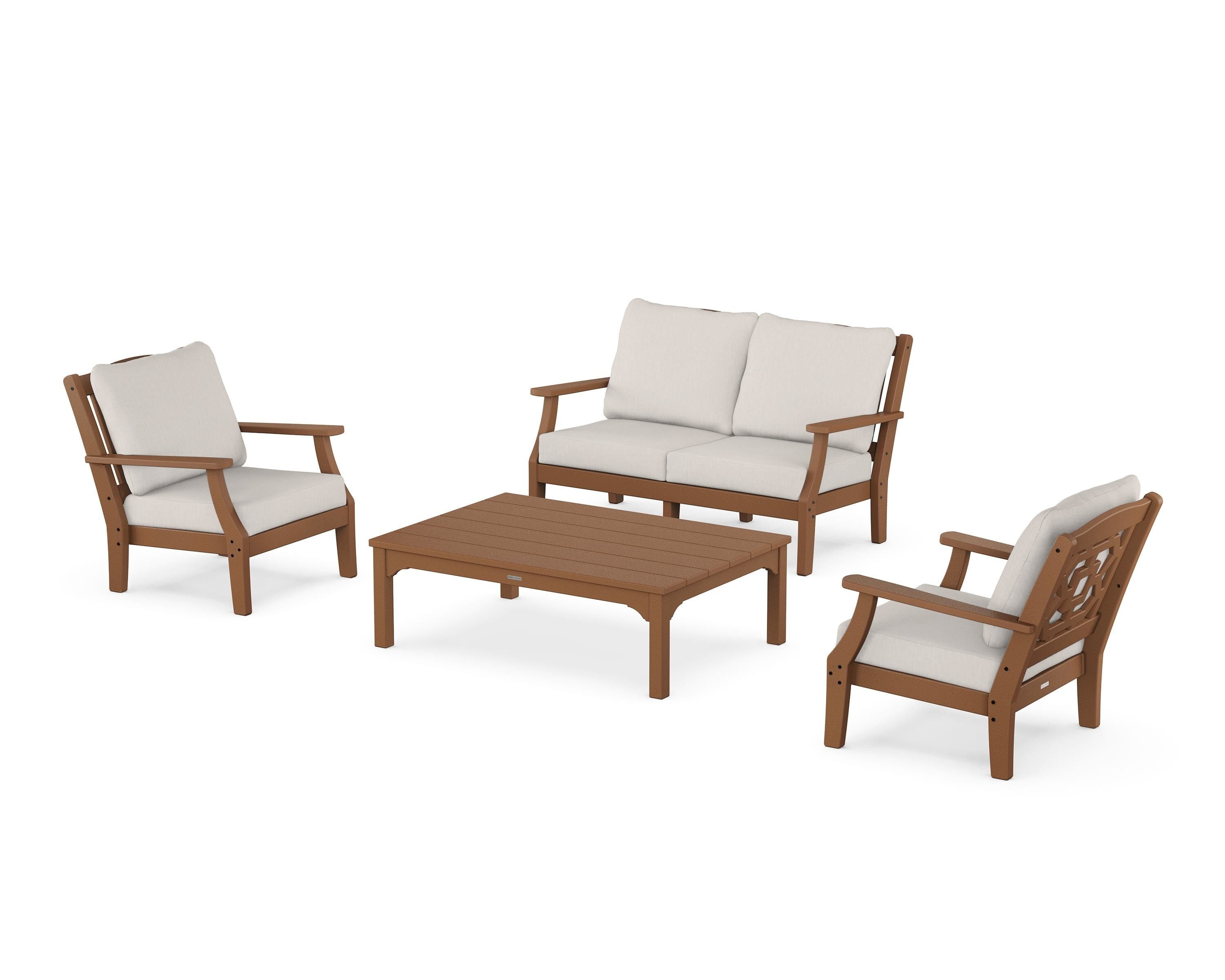 Martha Stewart by POLYWOOD Chinoiserie 4-Piece Deep Seating Set with Loveseat in Teak / Cast Ash