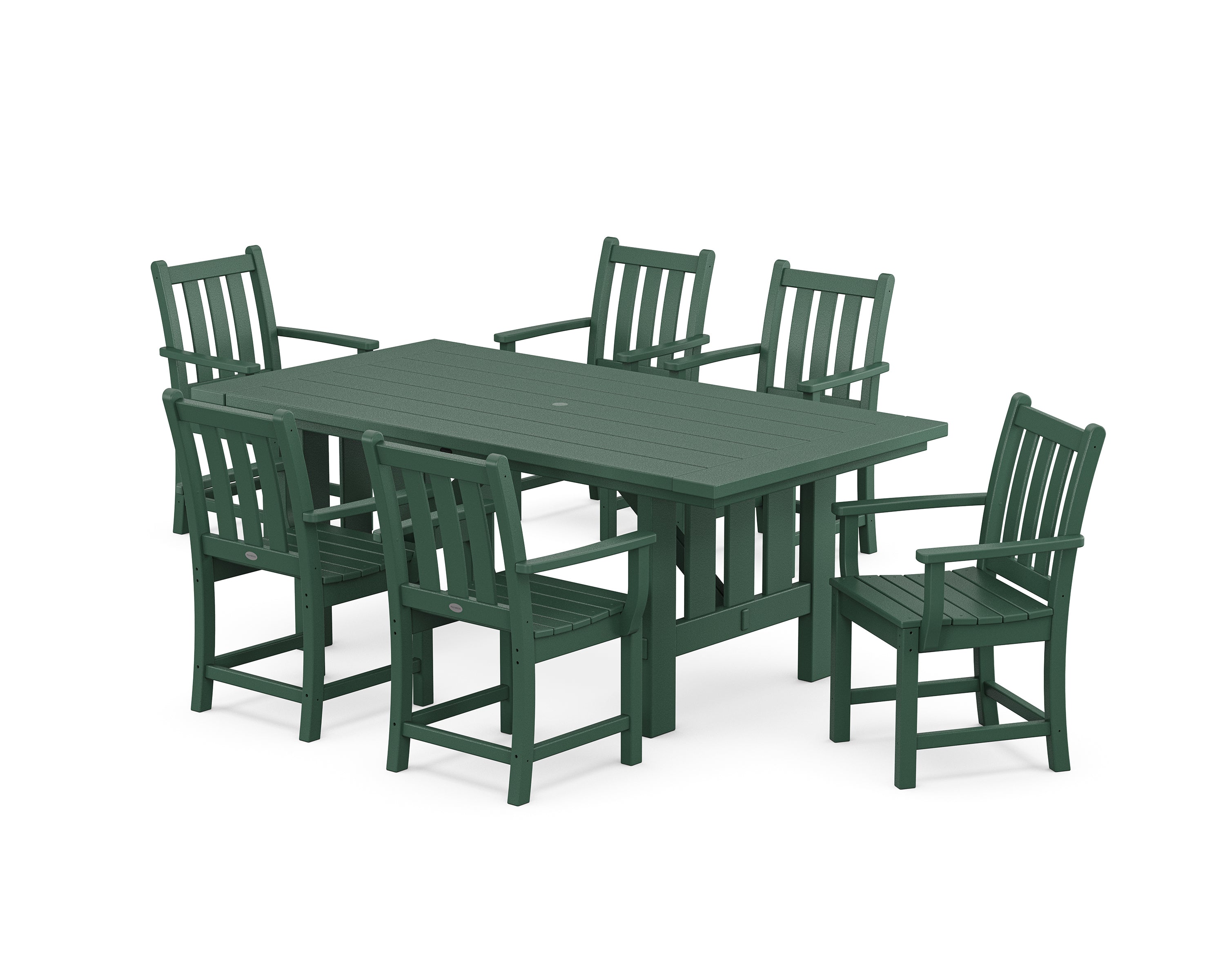 POLYWOOD Traditional Garden Arm Chair 7-Piece Mission Dining Set in Green