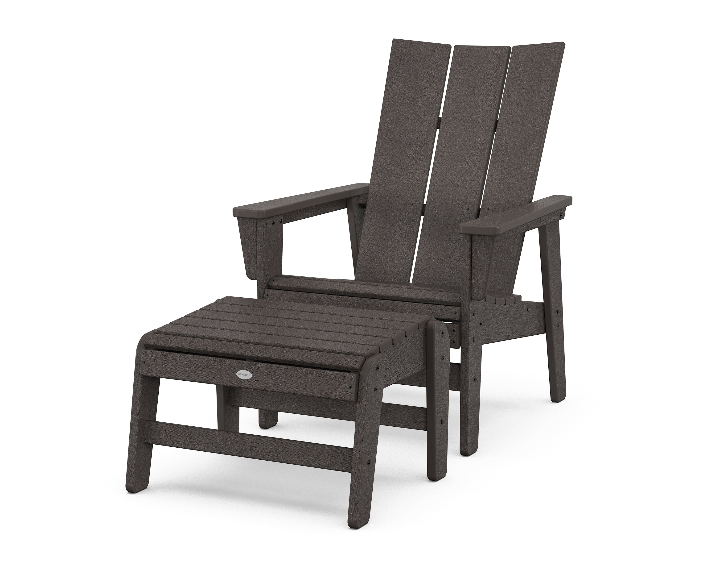 POLYWOOD Modern Grand Upright Adirondack Chair with Ottoman in Vintage Coffee