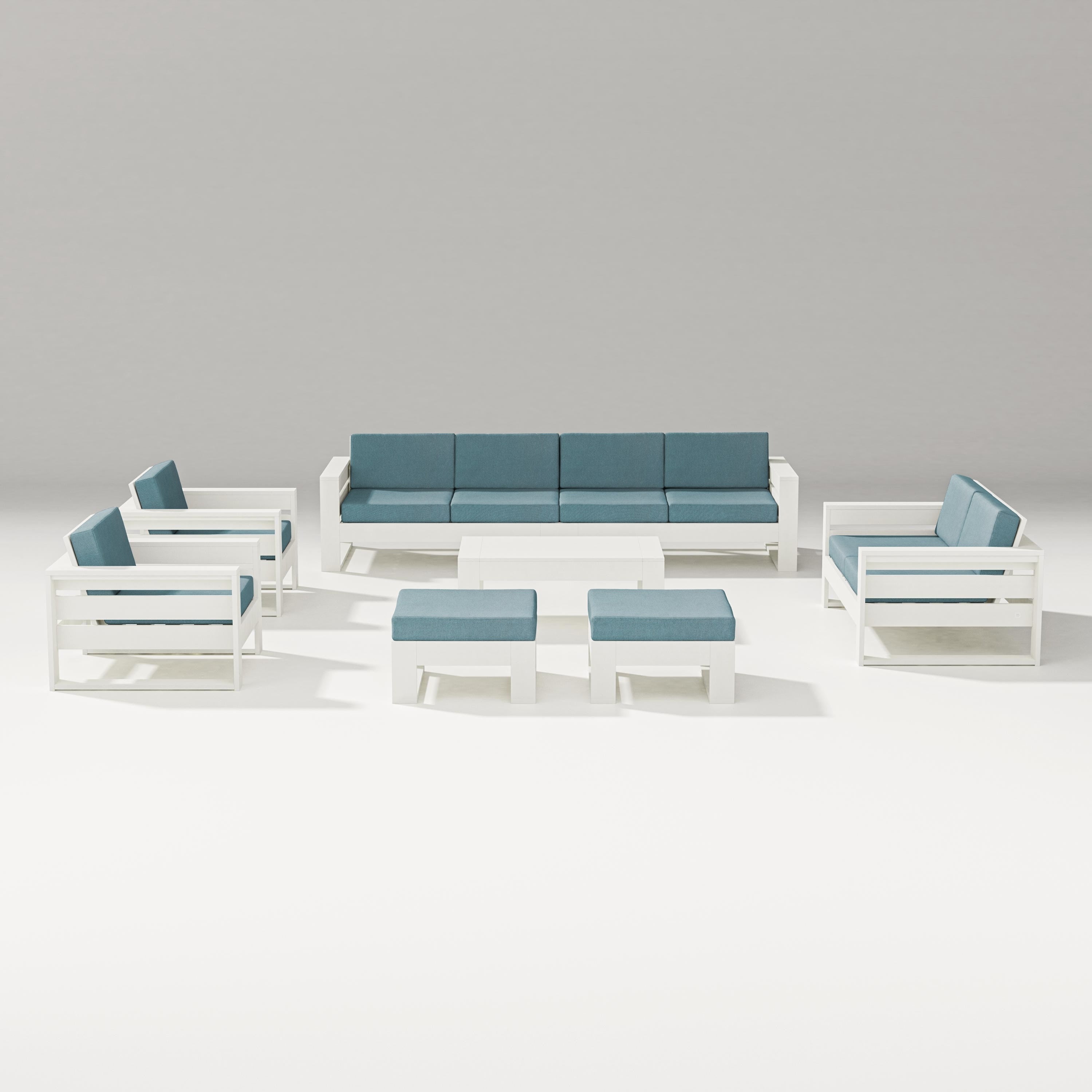 PW Designer Series Latitude 8-Piece Lounge Sofa Set in Vintage White / Ocean Teal