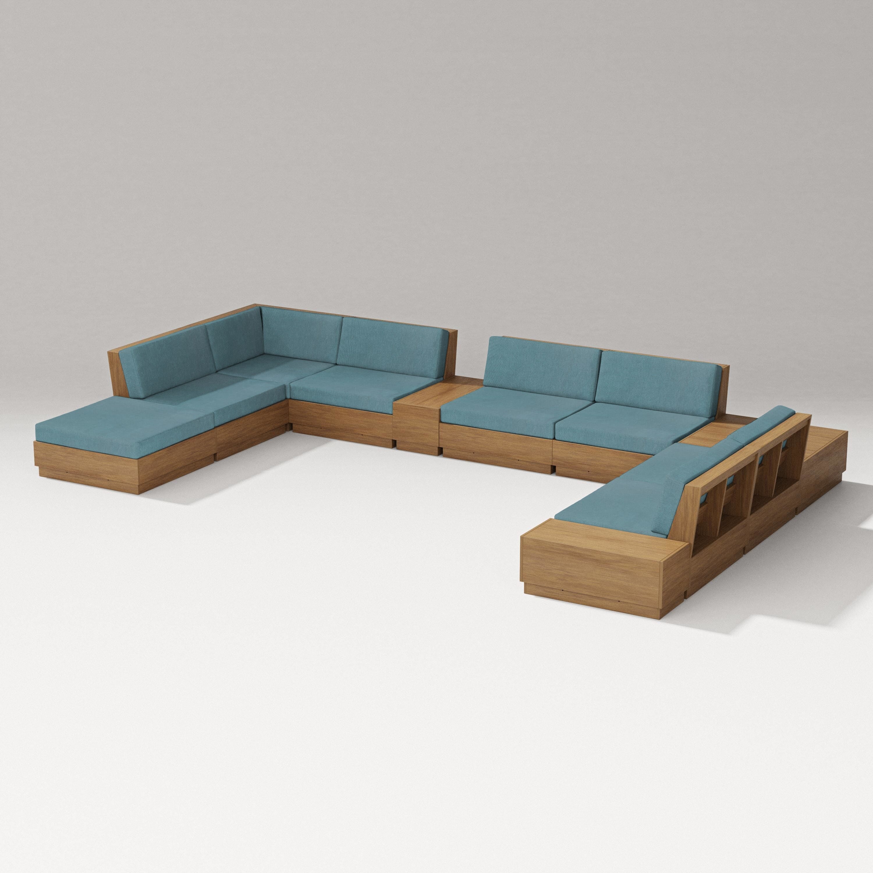 PW Designer Series Elevate 11-Piece Conversation Sectional Set in Natural / Ocean Teal