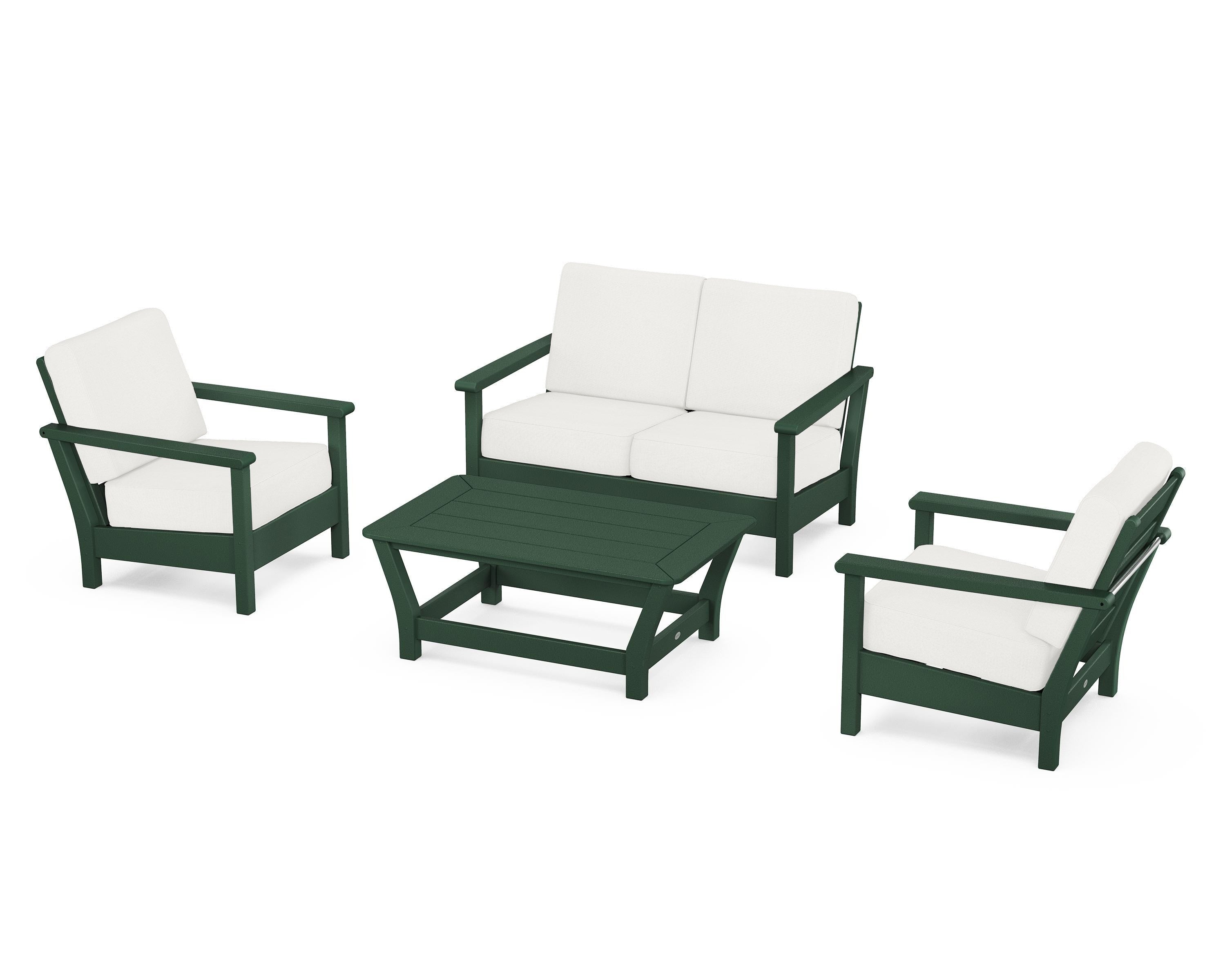 POLYWOOD Harbour 4-Piece Deep Seating Set in Green / Natural Linen