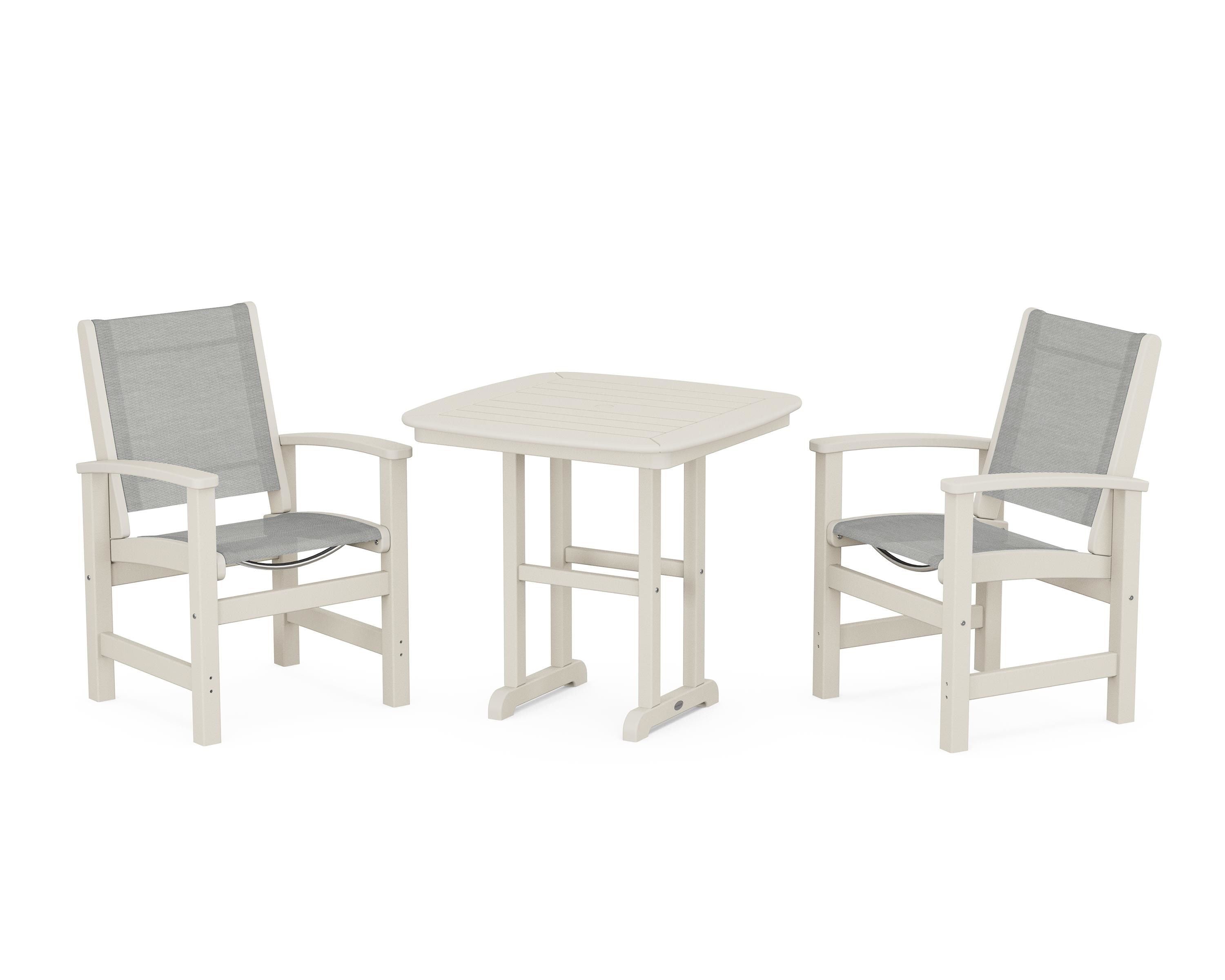 POLYWOOD Coastal 3-Piece Dining Set in Sand / Metallic Sling