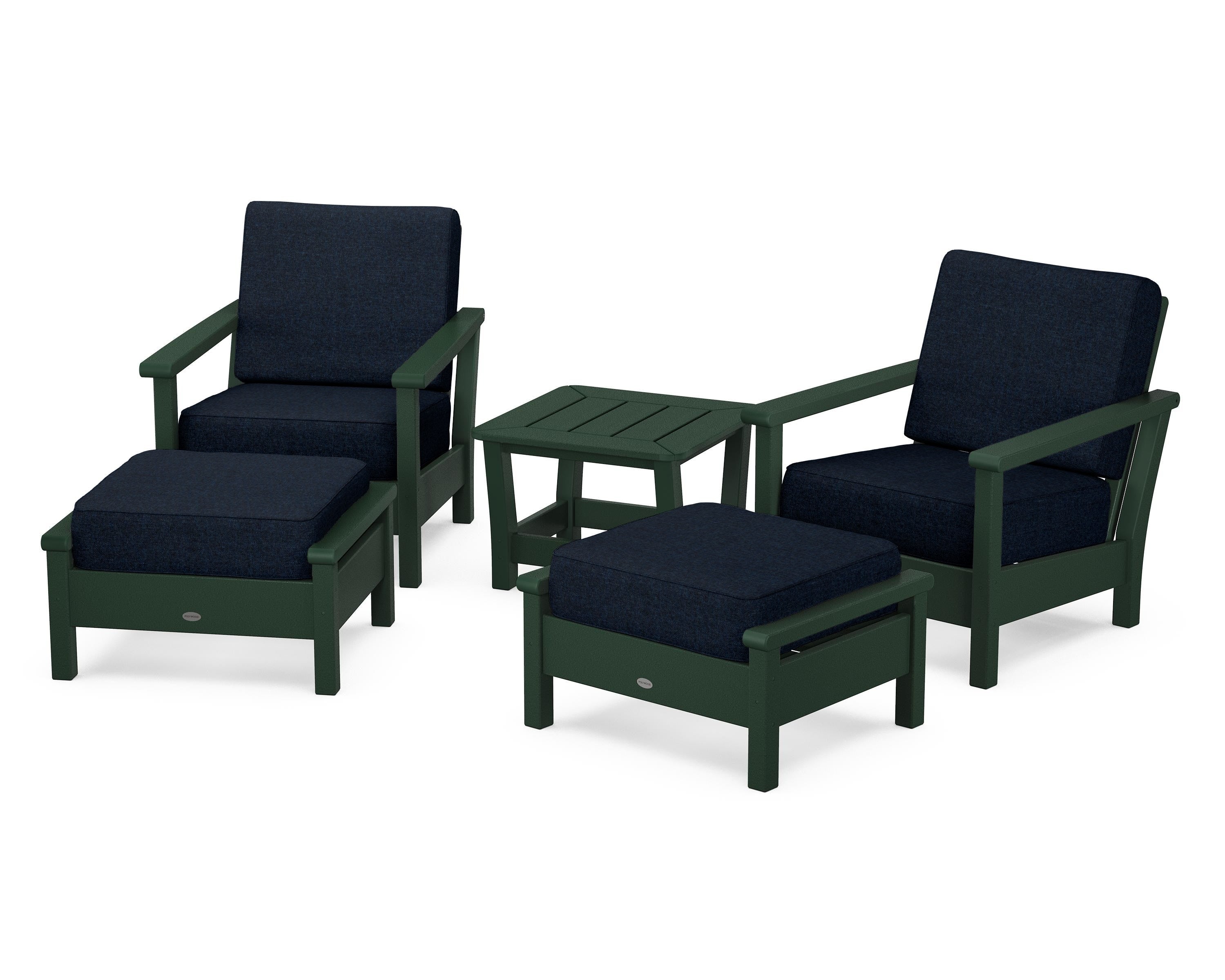 POLYWOOD Harbour 5-Piece Deep Seating Chair Set in Green / Marine Indigo