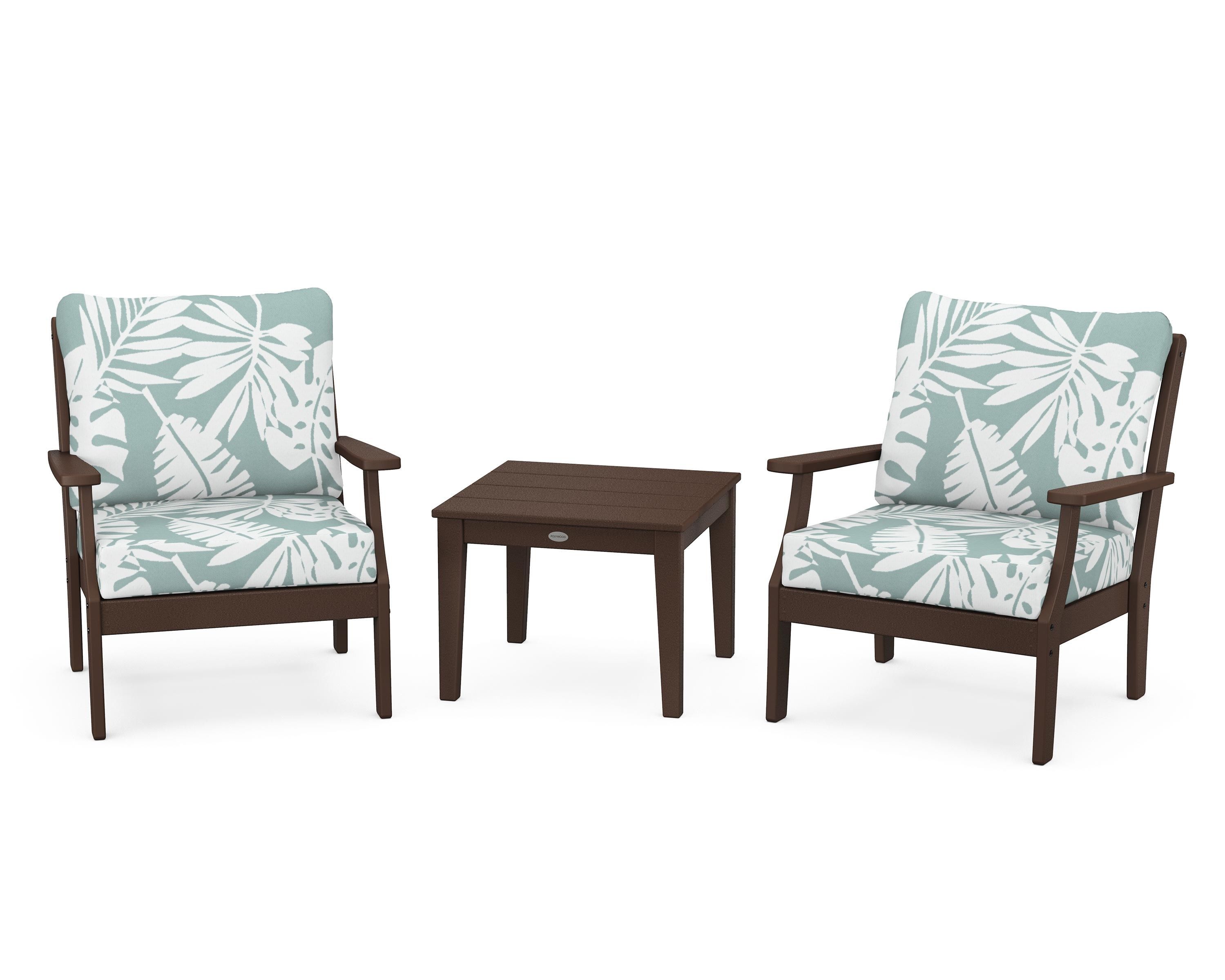 POLYWOOD Braxton 3-Piece Deep Seating Set in Mahogany / Leaf Glacier Spa
