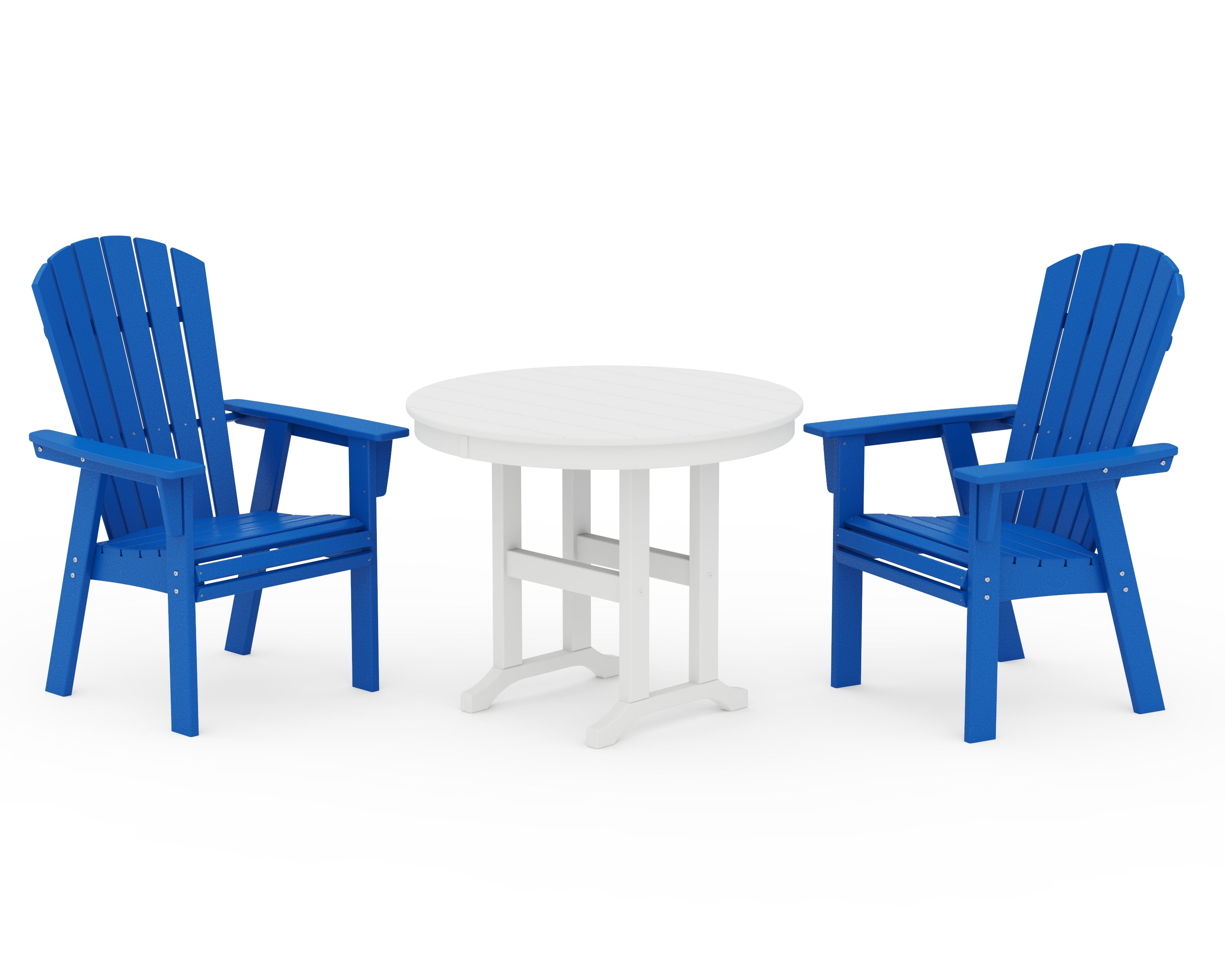 POLYWOOD Nautical Adirondack 3-Piece Round Dining Set in Pacific Blue / White