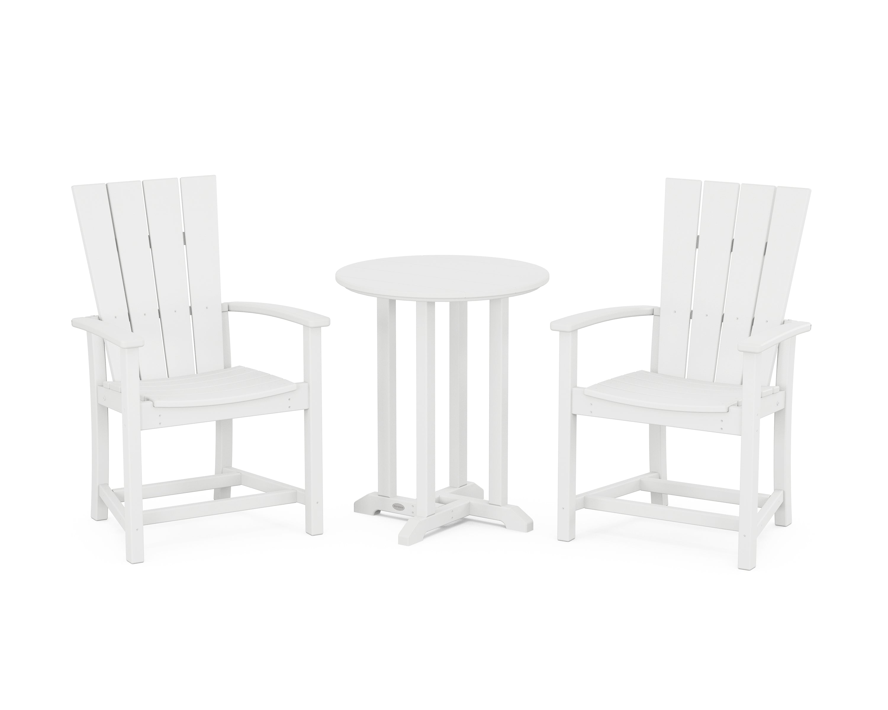 POLYWOOD Quattro 3-Piece Round Farmhouse Bistro Dining Set in White