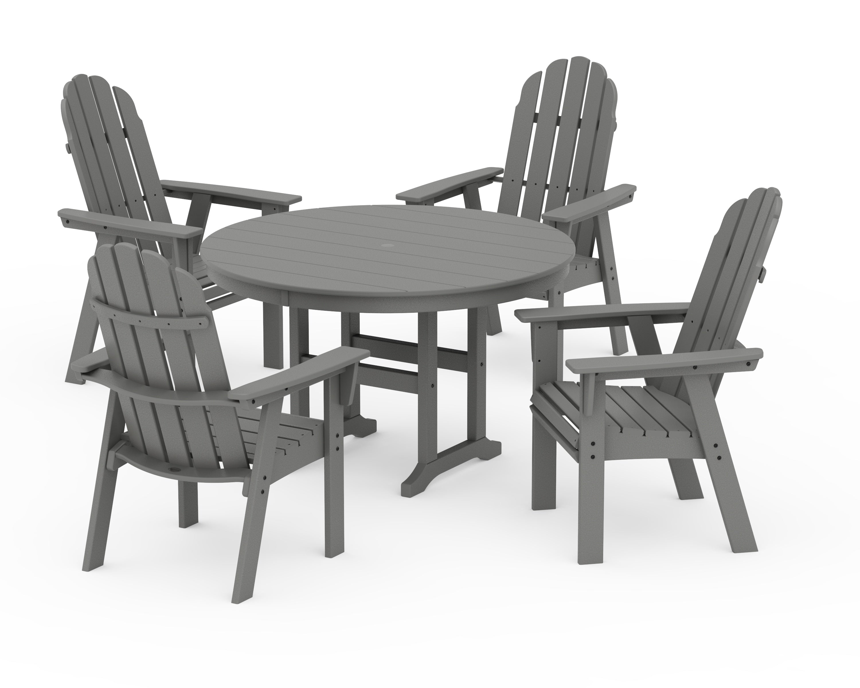 POLYWOOD Vineyard Curveback Adirondack 5-Piece Round Farmhouse Dining Set in Slate Grey