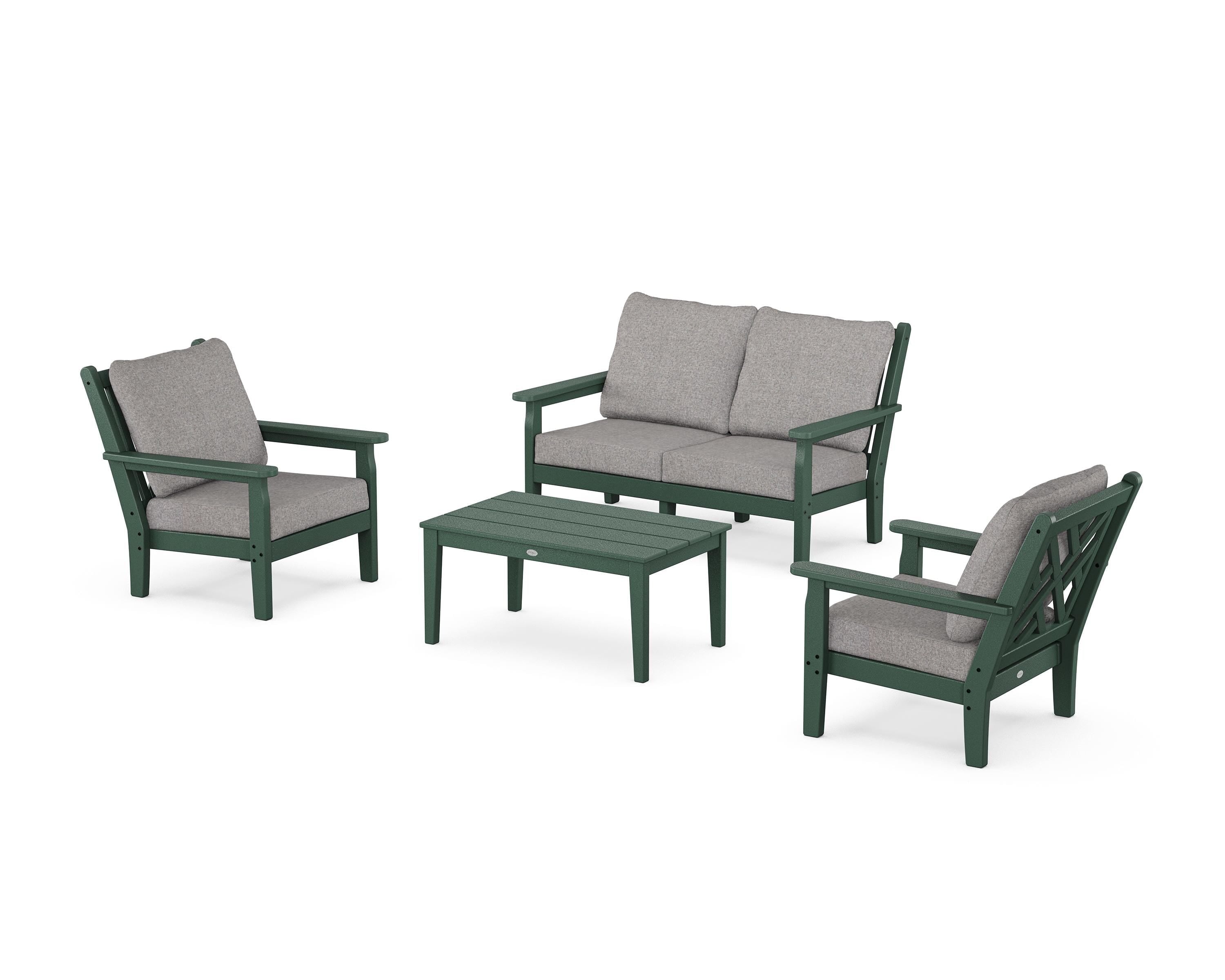 POLYWOOD Chippendale 4-Piece Deep Seating Set with Loveseat in Green / Grey Mist
