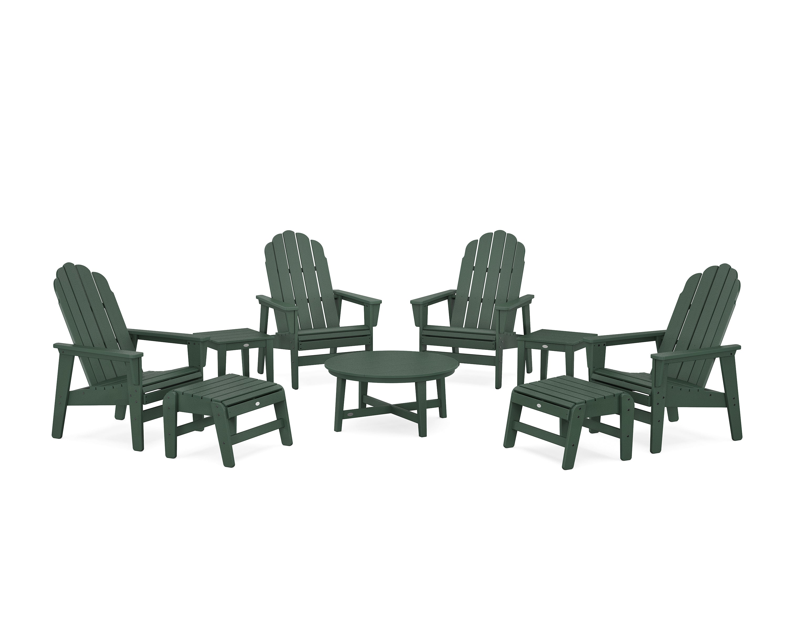 POLYWOOD® Vineyard Grand Upright Adirondack 9-Piece Conversation Set in Green