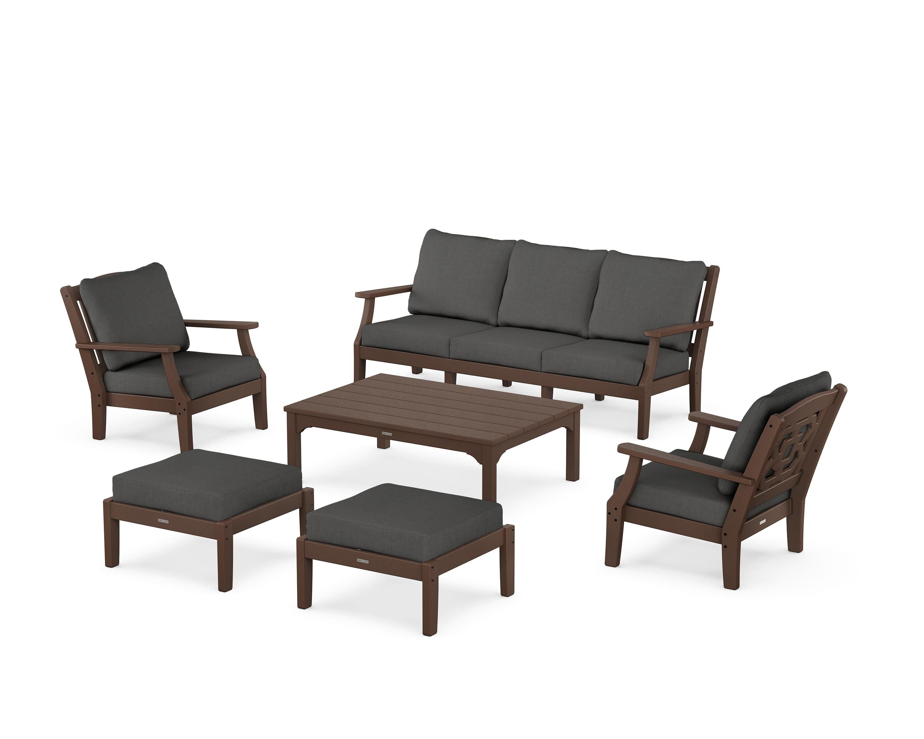 Martha Stewart by POLYWOOD Chinoiserie 6-Piece Lounge Sofa Set in Mahogany / Spectrum Carbon