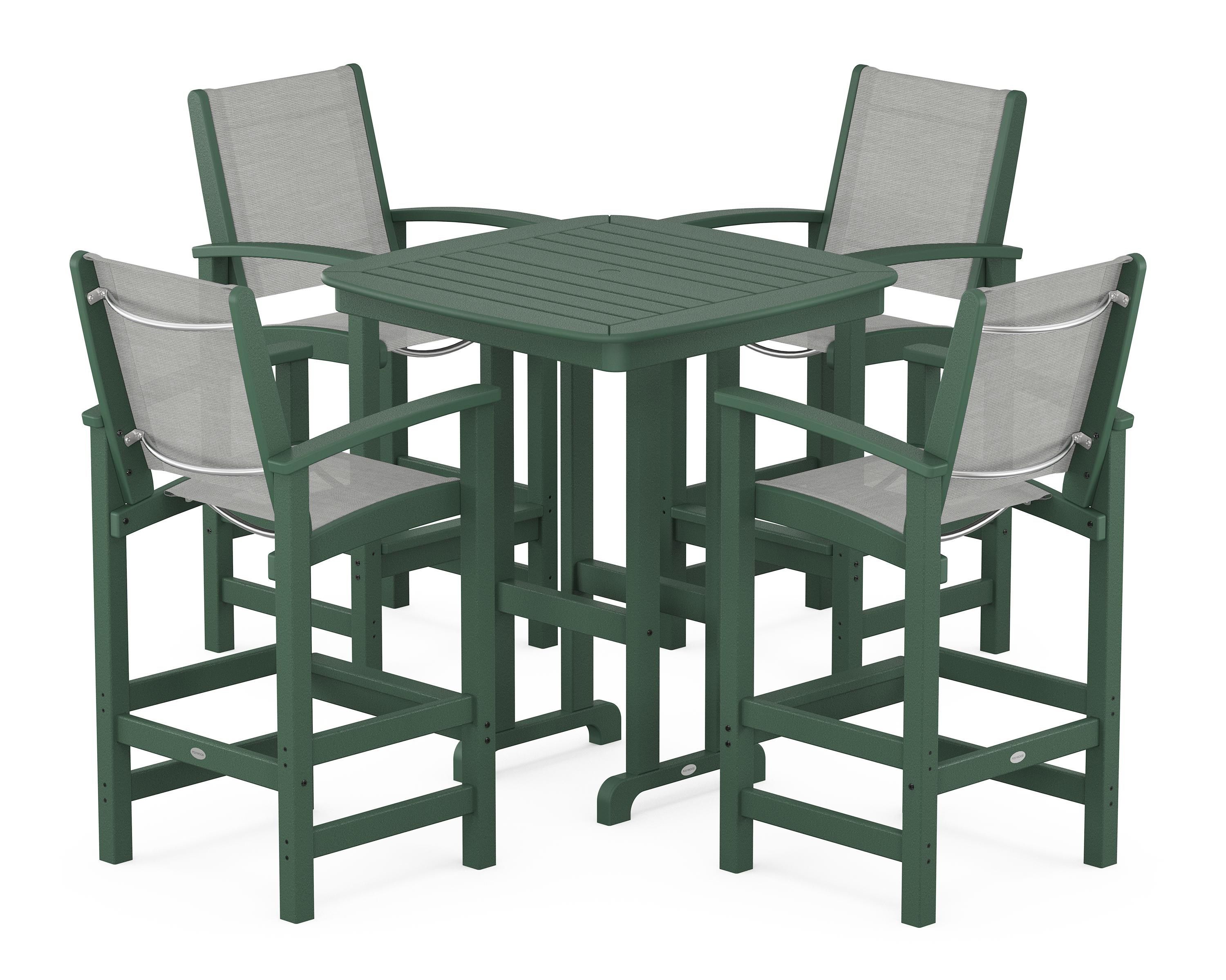 POLYWOOD Coastal 5-Piece Bar Set in Green / Metallic Sling