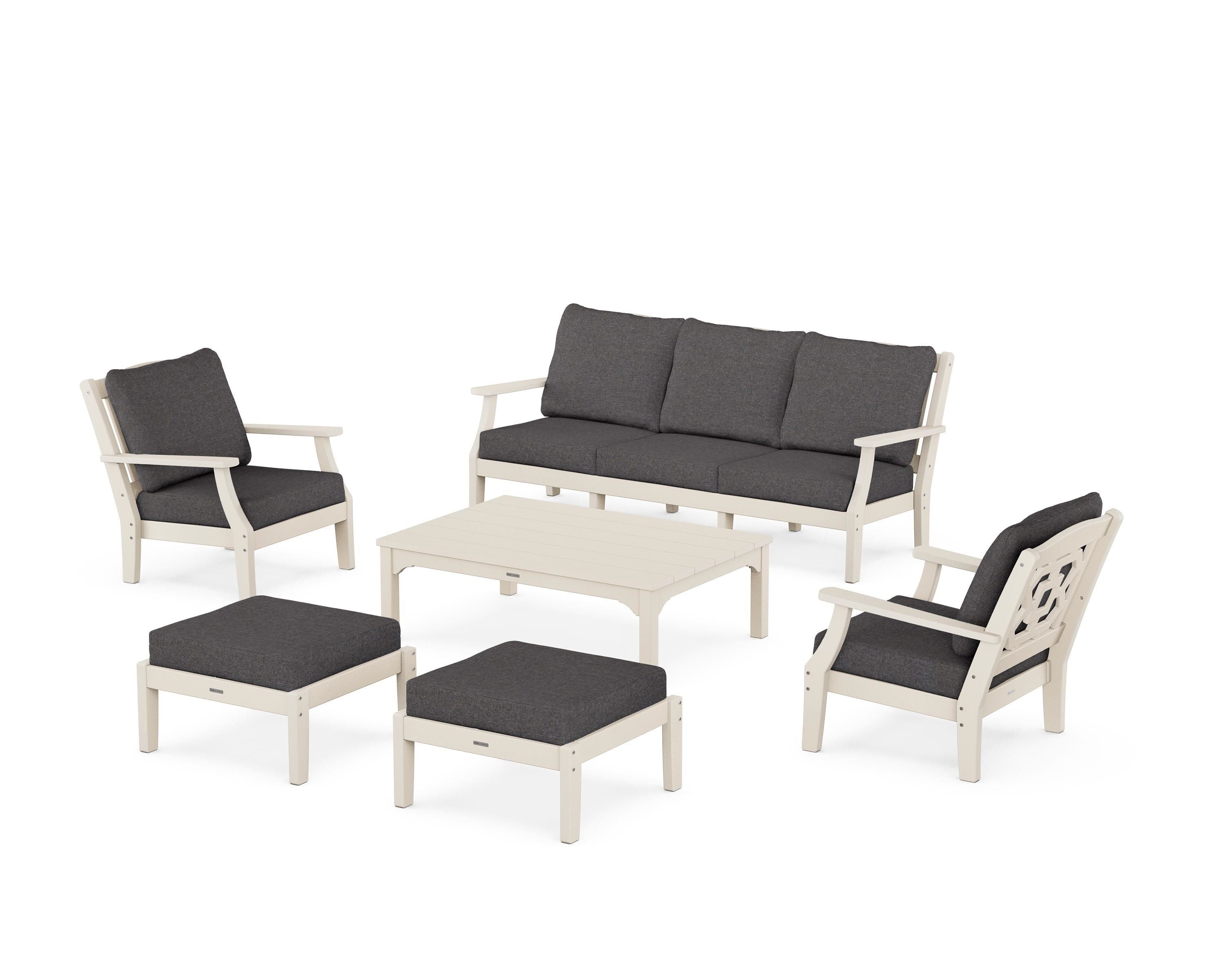 Martha Stewart by POLYWOOD Chinoiserie 6-Piece Lounge Sofa Set in Sand / Ash Charcoal