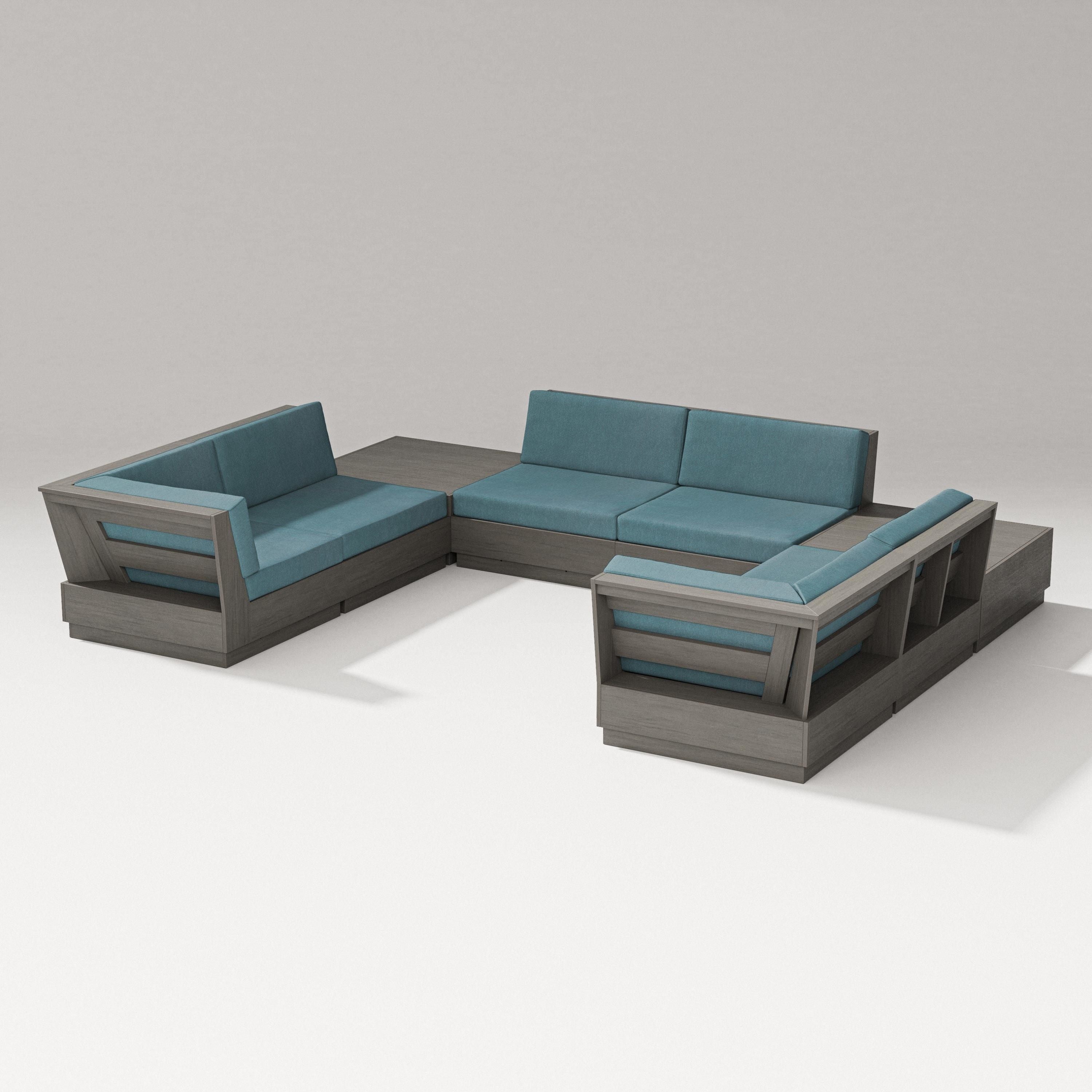 PW Designer Series Elevate 8-Piece U-Shaped Sectional in Driftwood / Ocean Teal