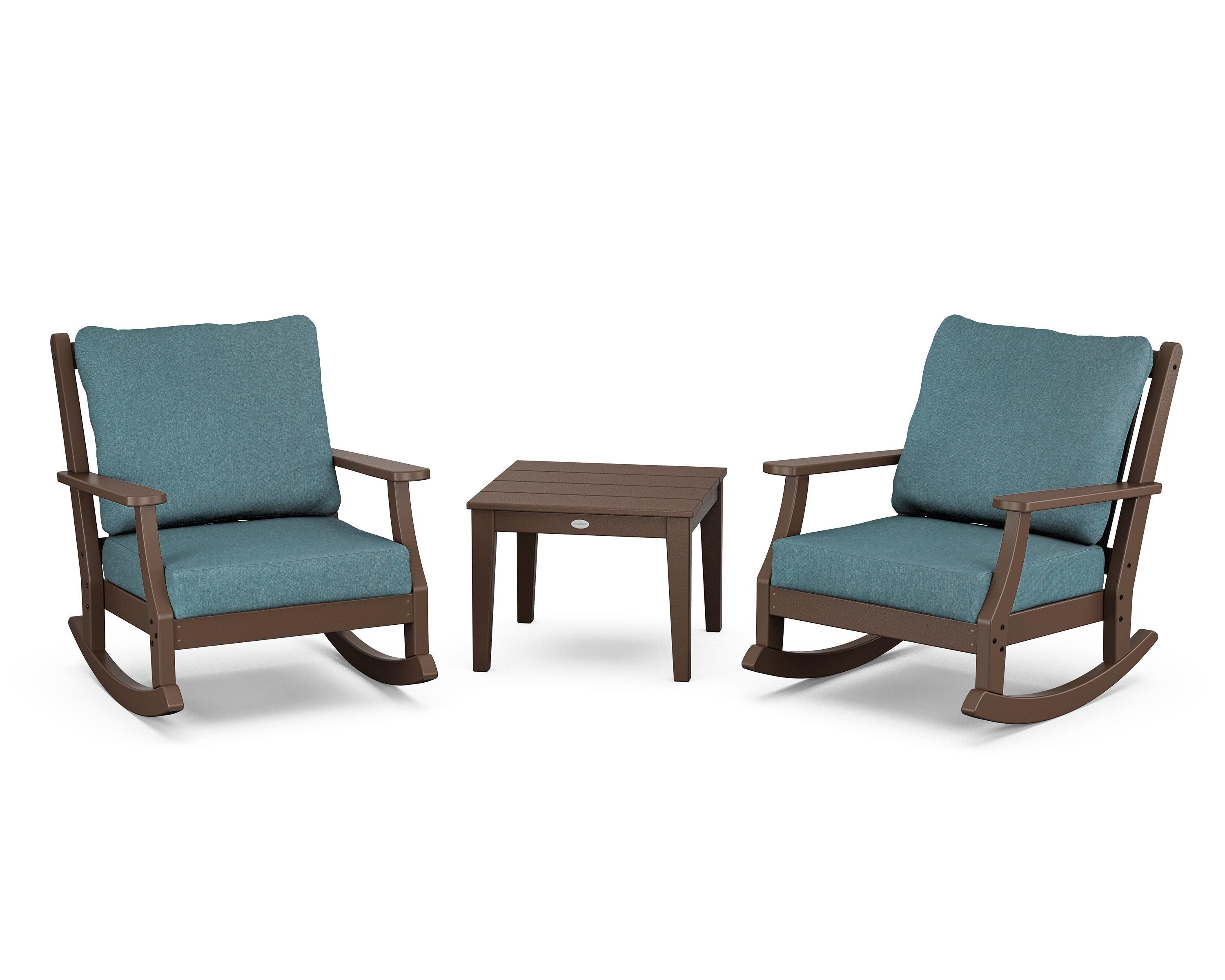 Country Living Wovendale 3-Piece Deep Seating Rocker Set in Mahogany / Ocean Teal