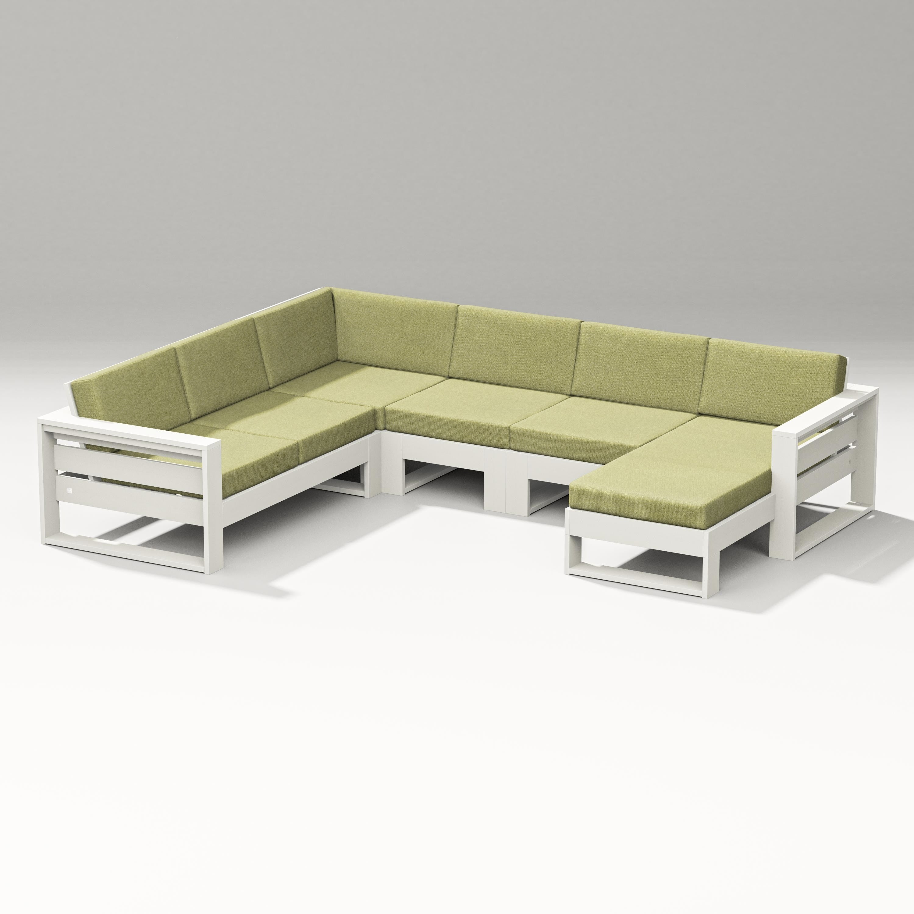 PW Designer Series Latitude Corner Sectional with Right Chaise in Vintage White / Chartreuse Boucle