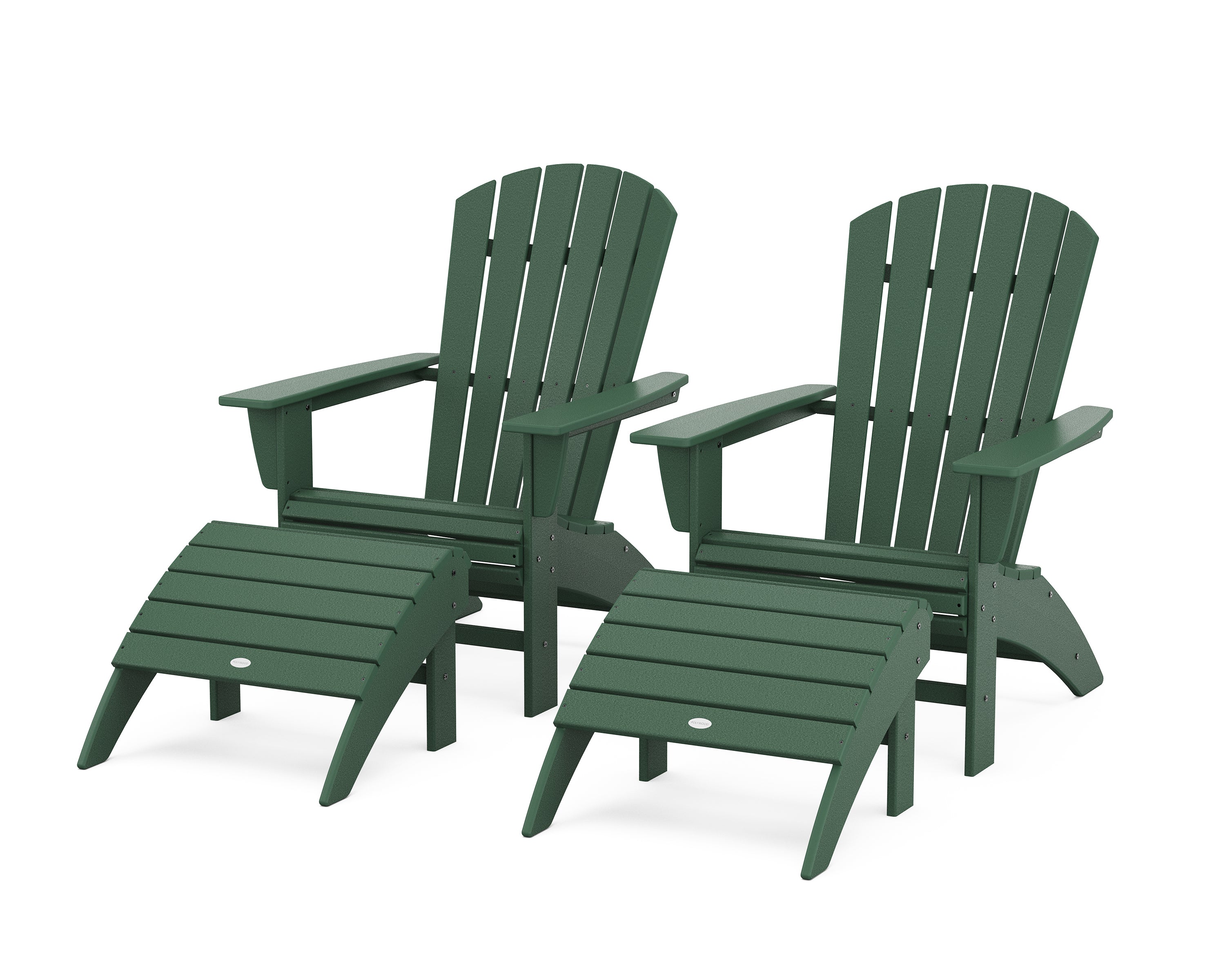POLYWOOD® Nautical Curveback Adirondack Chair 4-Piece Set with Ottomans in Green