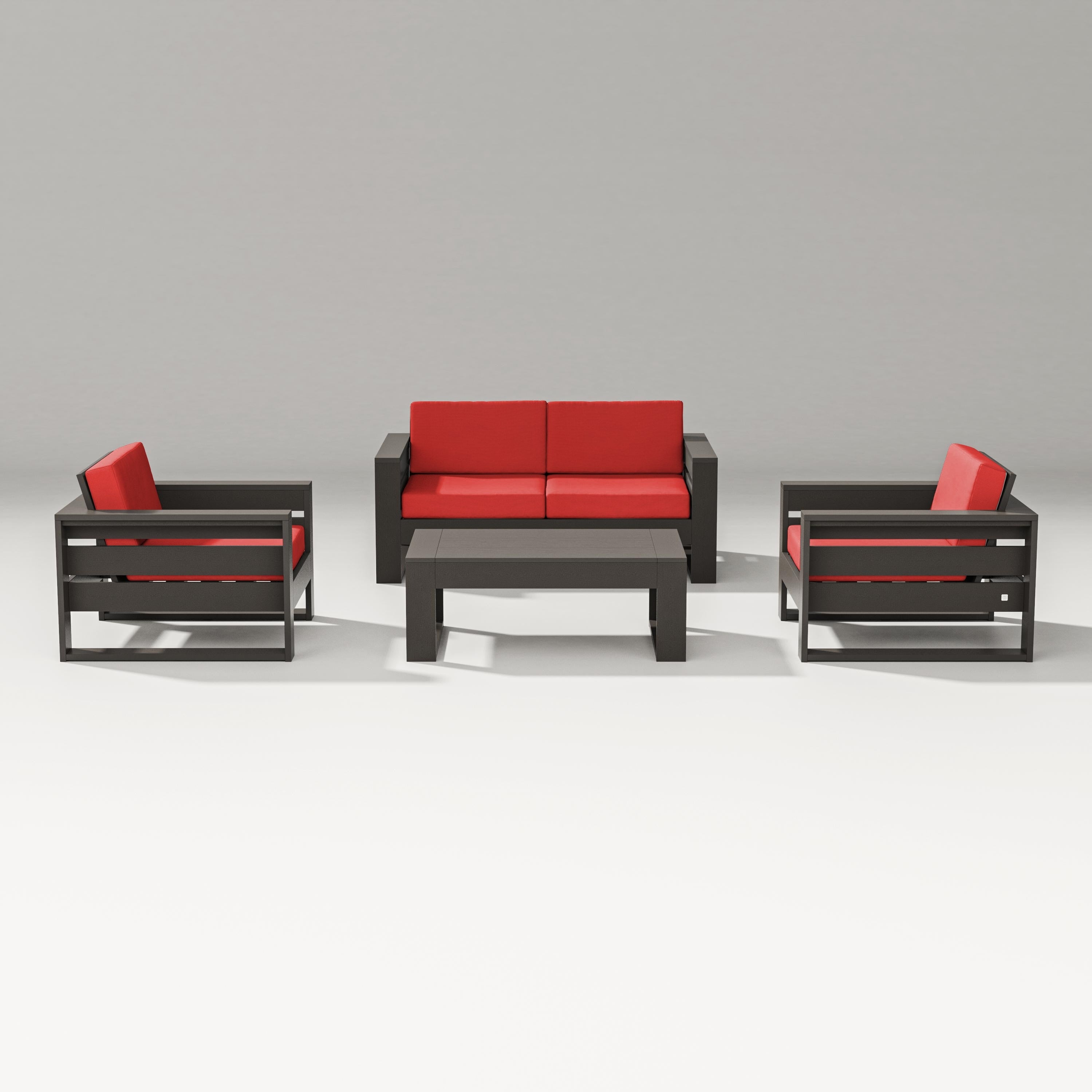 PW Designer Series Latitude 4-Piece Lounge Loveseat Set in Vintage Coffee / Crimson Linen